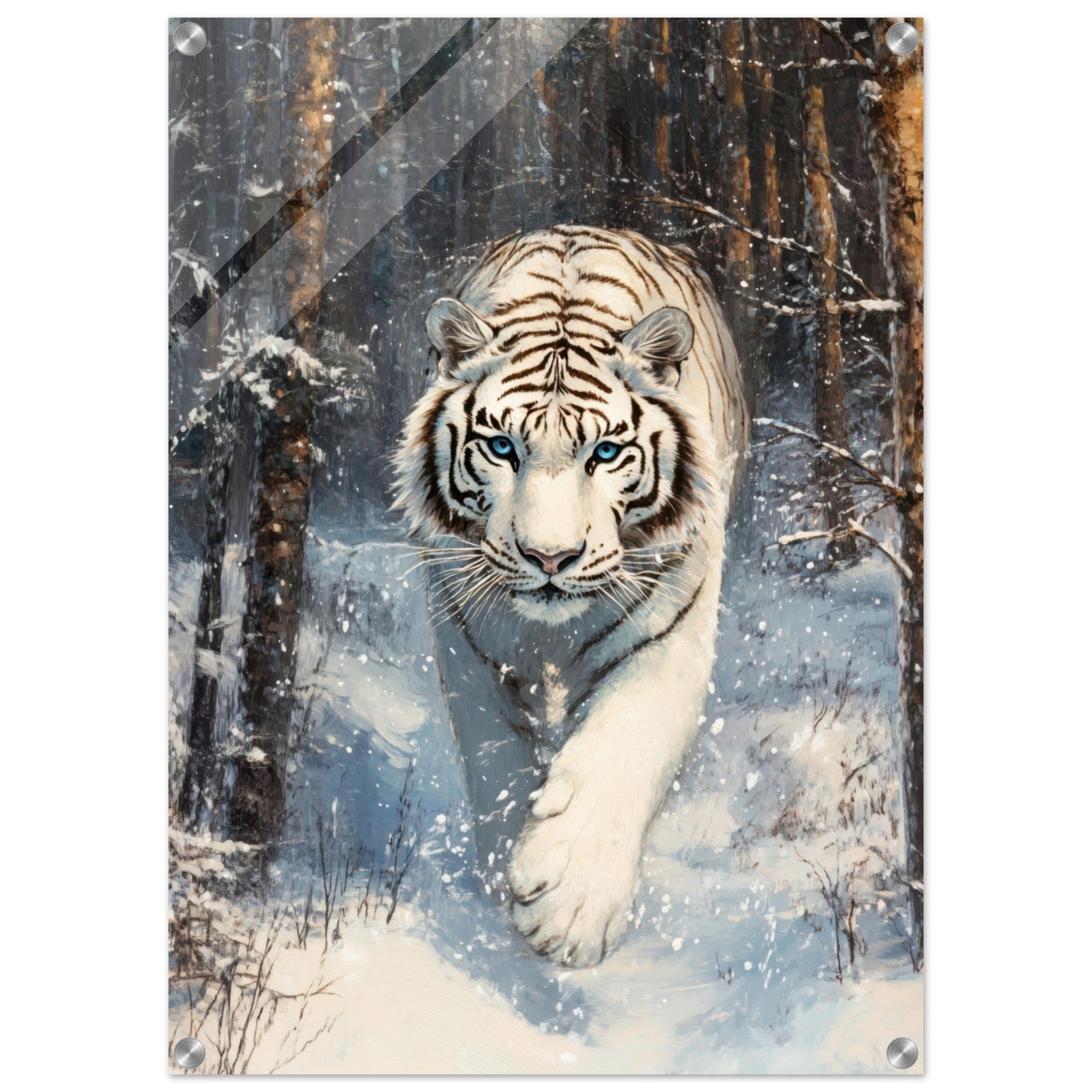 Acrylic Print Portrait - Majestic White Tiger in a Snowy Forest A powerful 2 - Shop Ai Art WebShop - Digital Art online Store