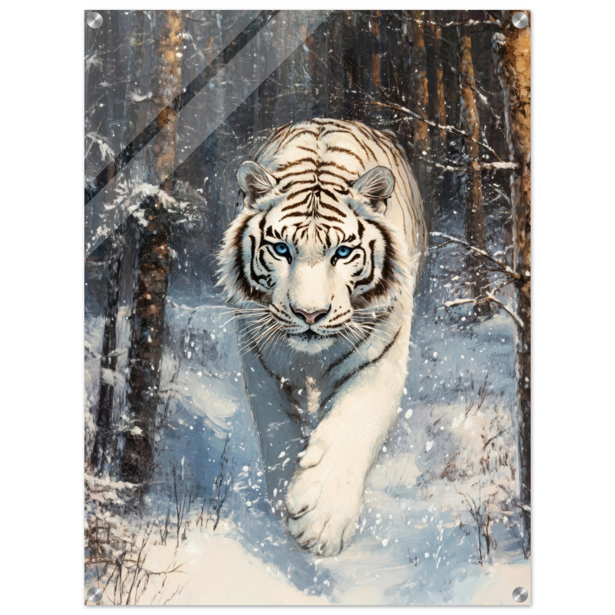 Acrylic Print Portrait - Majestic White Tiger in a Snowy Forest A powerful 2 - Shop Ai Art WebShop - Digital Art online Store
