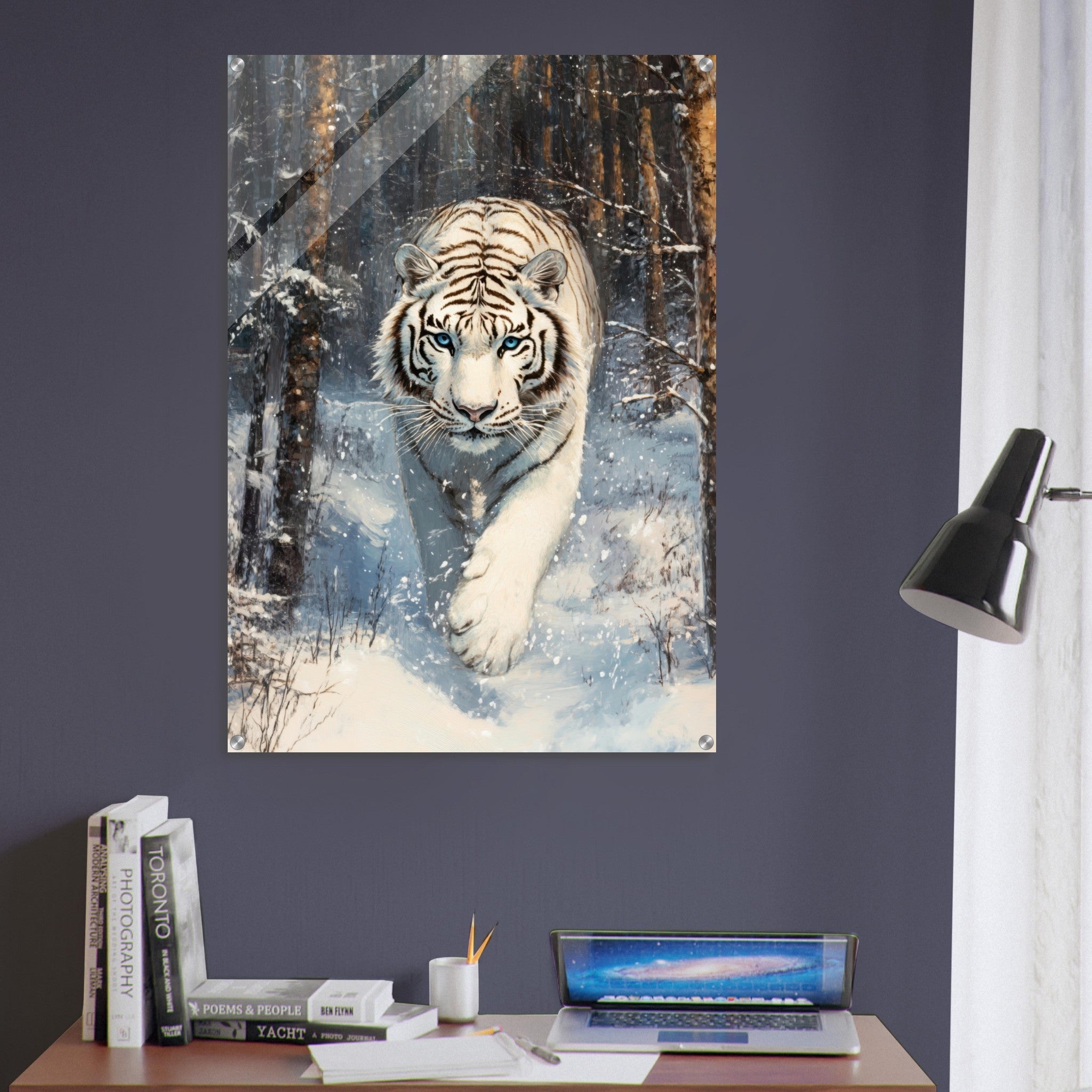 Acrylic Print Portrait - Majestic White Tiger in a Snowy Forest A powerful 2 - Shop Ai Art WebShop - Digital Art online Store