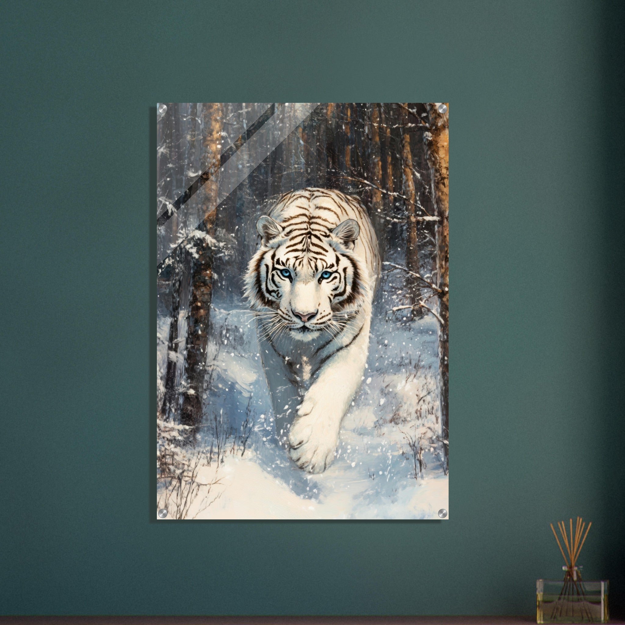 Acrylic Print Portrait - Majestic White Tiger in a Snowy Forest A powerful 2 - Shop Ai Art WebShop - Digital Art online Store