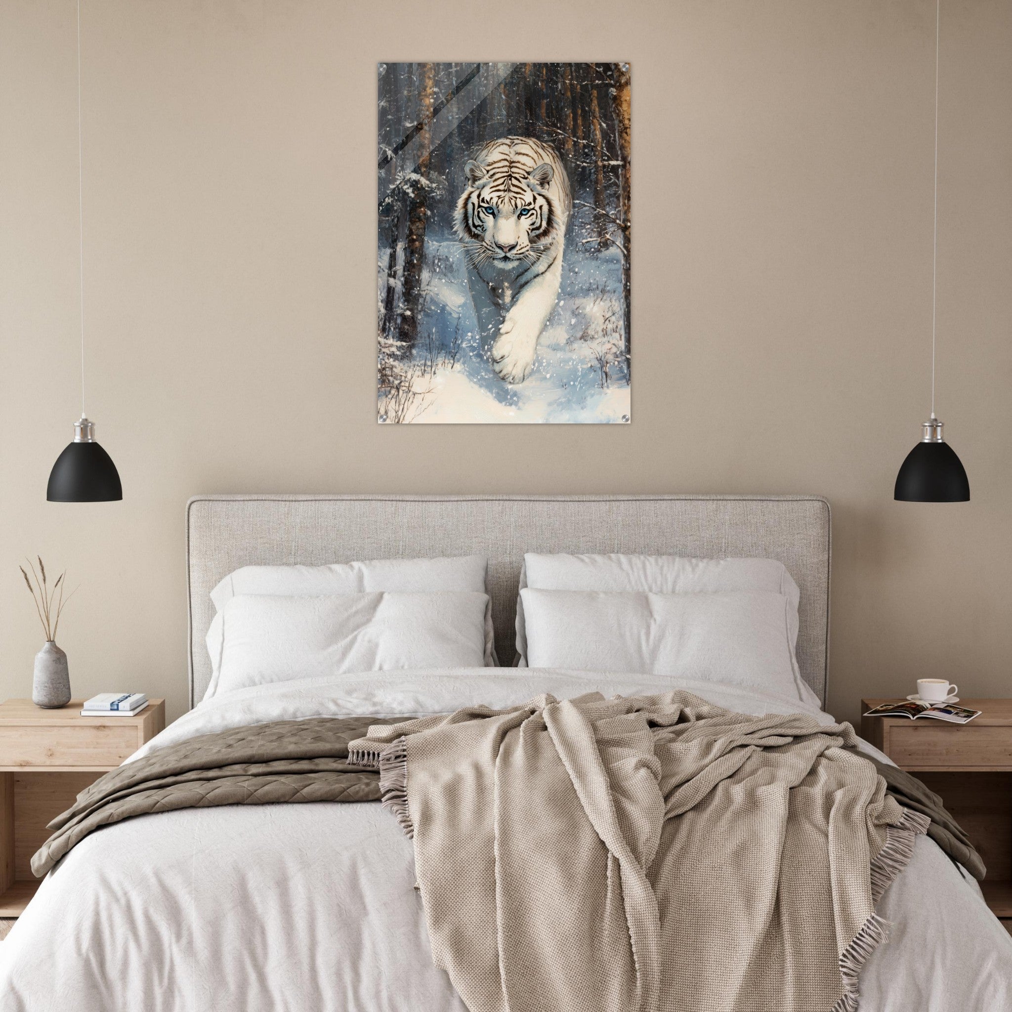 Acrylic Print Portrait - Majestic White Tiger in a Snowy Forest A powerful 2 - Shop Ai Art WebShop - Digital Art online Store