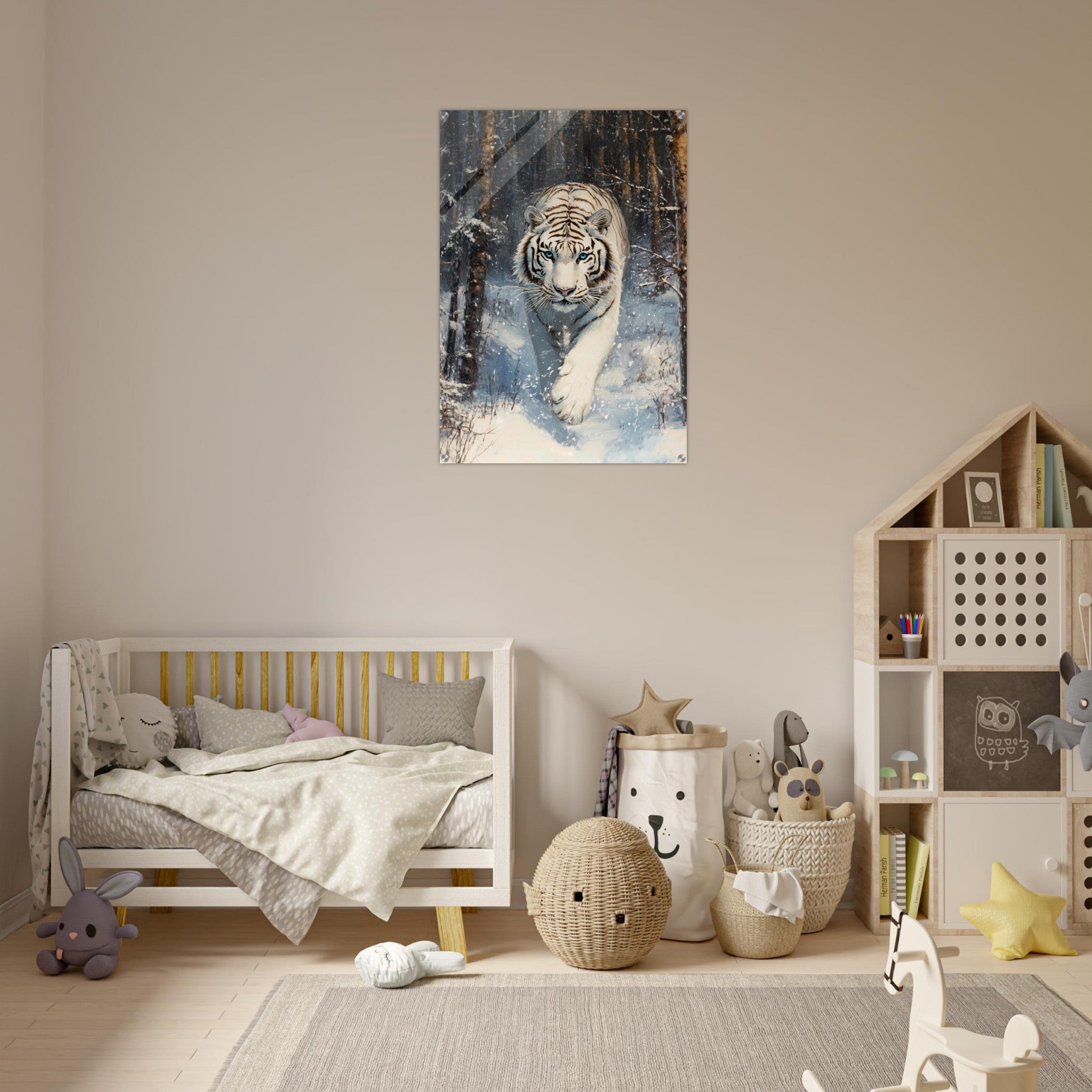 Acrylic Print Portrait - Majestic White Tiger in a Snowy Forest A powerful 2 - Shop Ai Art WebShop - Digital Art online Store