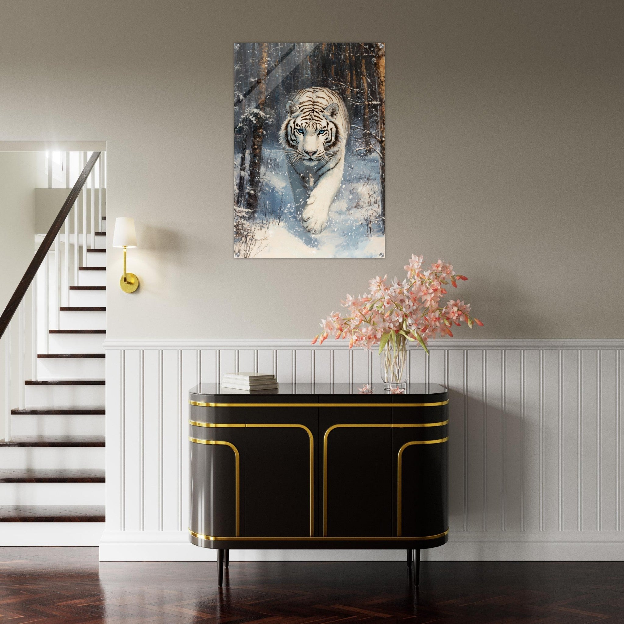 Acrylic Print Portrait - Majestic White Tiger in a Snowy Forest A powerful 2 - Shop Ai Art WebShop - Digital Art online Store