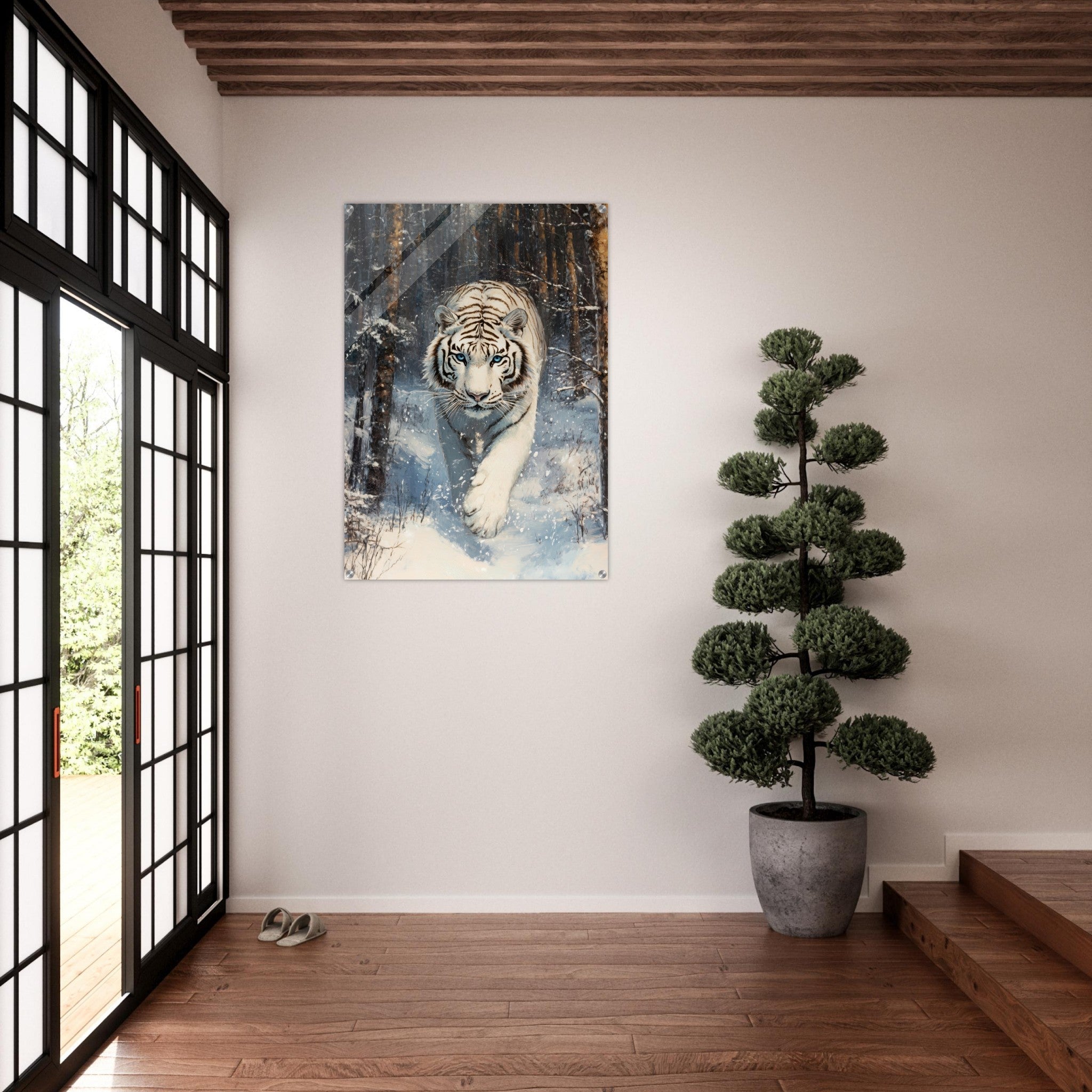 Acrylic Print Portrait - Majestic White Tiger in a Snowy Forest A powerful 2 - Shop Ai Art WebShop - Digital Art online Store