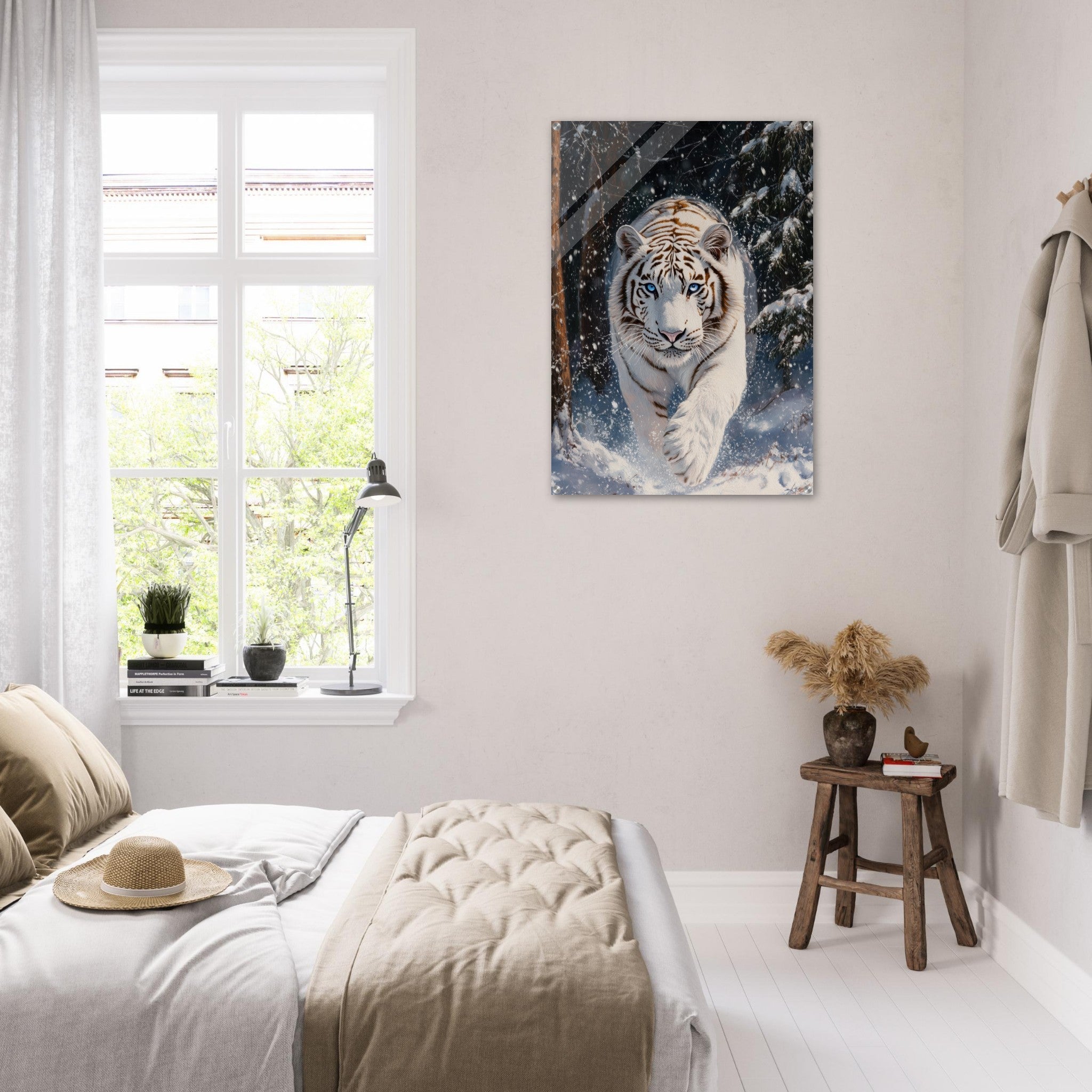 Acrylic Print Portrait - Majestic White Tiger in a Snowy Forest A powerful 3 - Shop Ai Art WebShop - Digital Art online Store