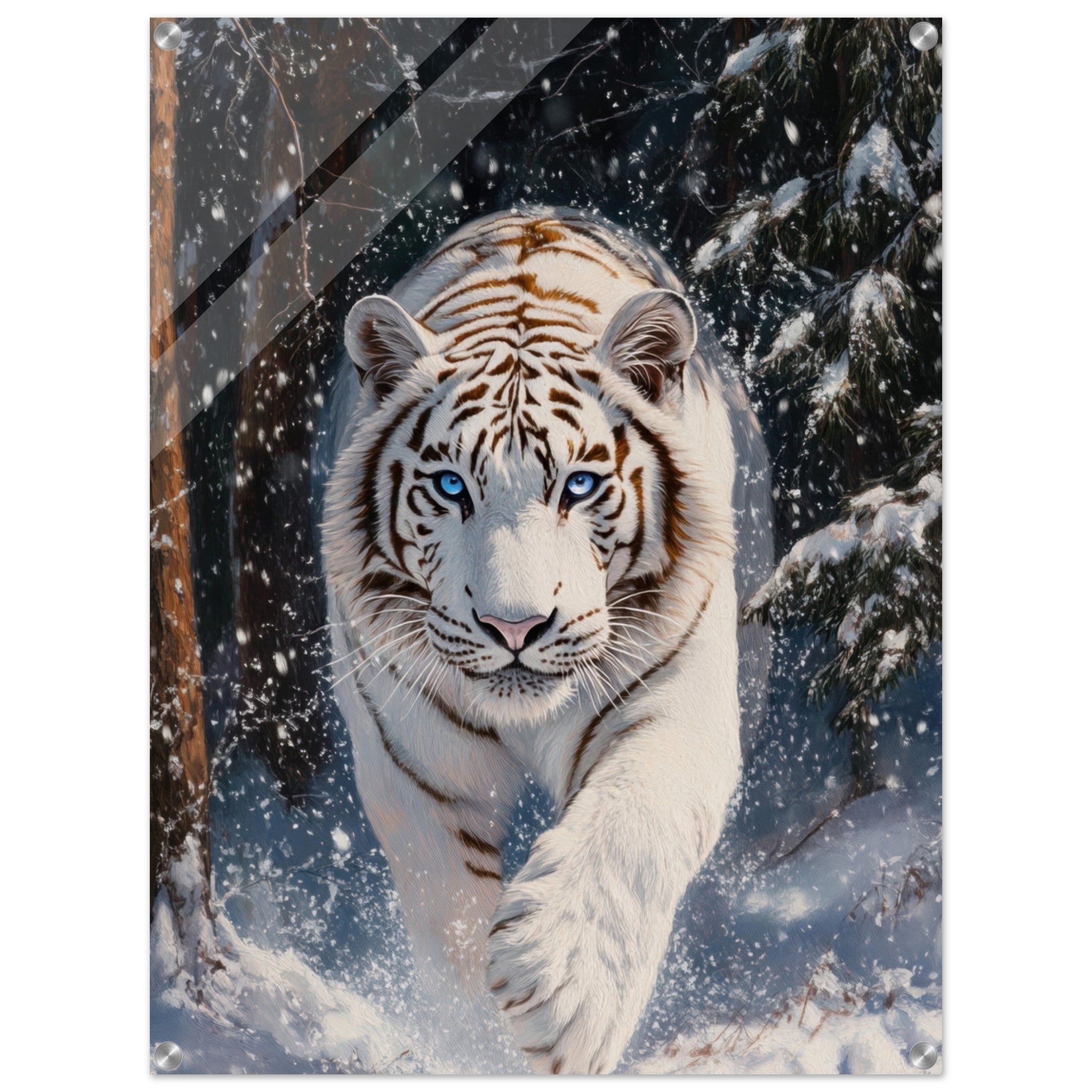 Acrylic Print Portrait - Majestic White Tiger in a Snowy Forest A powerful 3 - Shop Ai Art WebShop - Digital Art online Store
