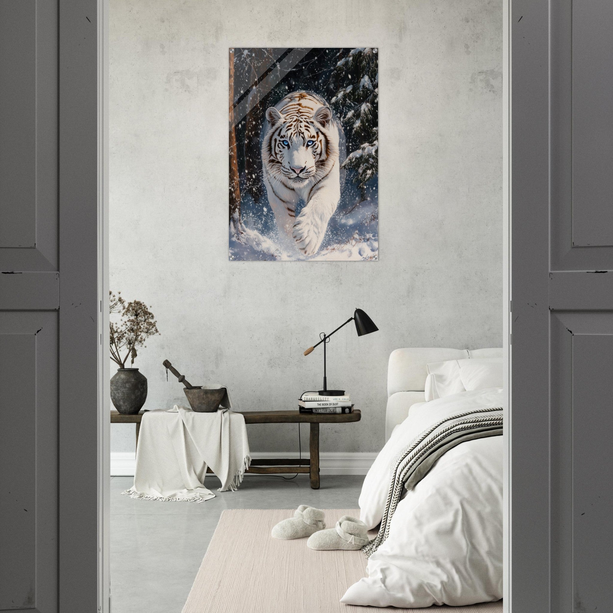 Acrylic Print Portrait - Majestic White Tiger in a Snowy Forest A powerful 3 - Shop Ai Art WebShop - Digital Art online Store