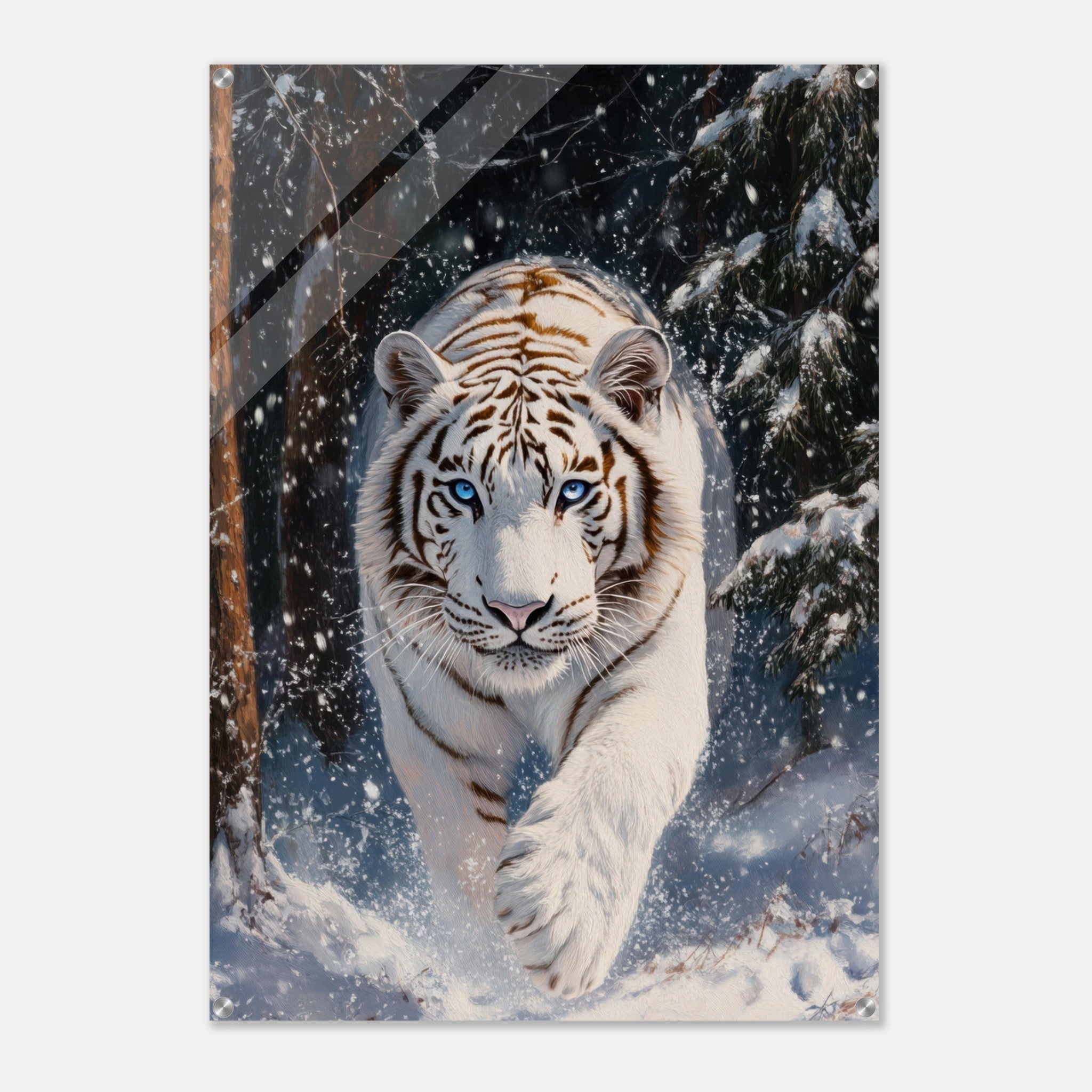 Acrylic Print Portrait - Majestic White Tiger in a Snowy Forest A powerful 3 - Shop Ai Art WebShop - Digital Art online Store