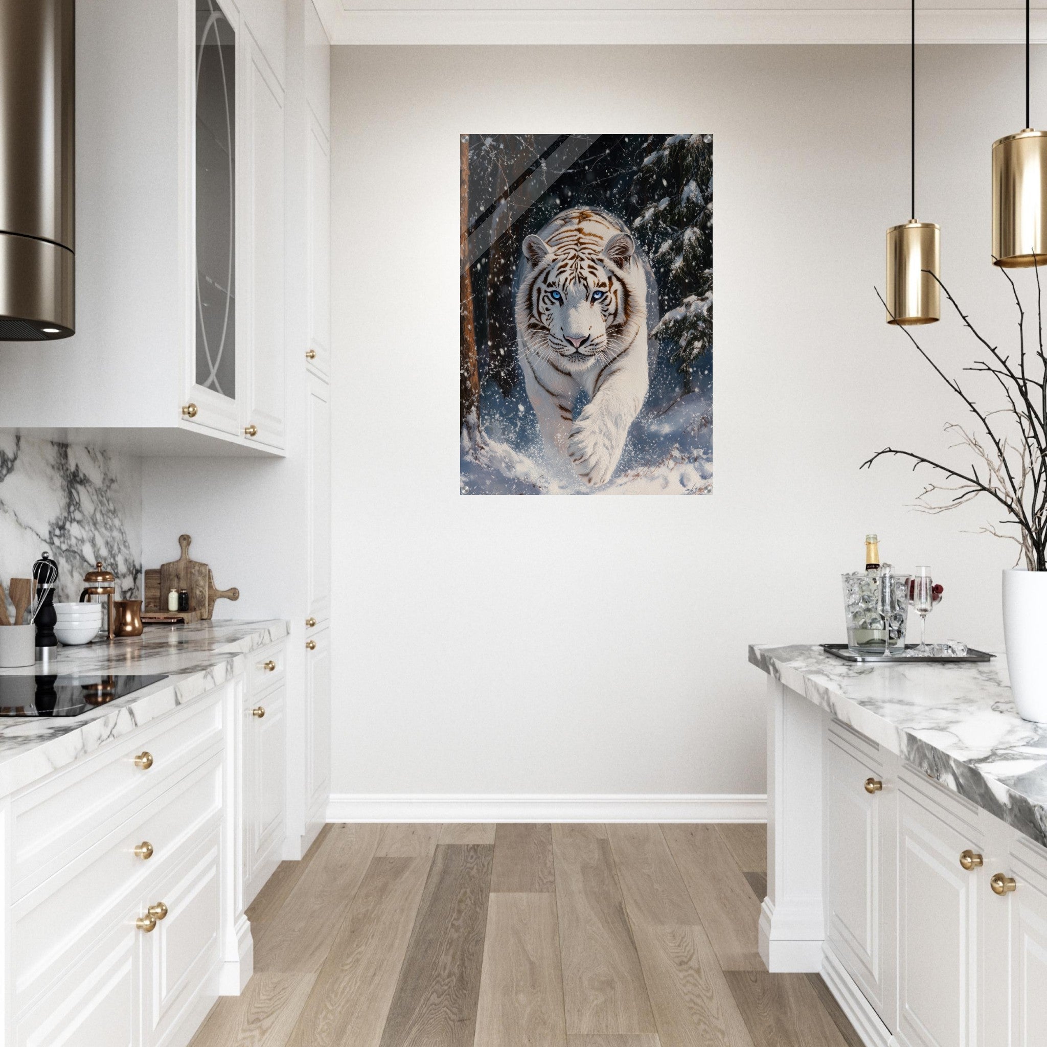Acrylic Print Portrait - Majestic White Tiger in a Snowy Forest A powerful 3 - Shop Ai Art WebShop - Digital Art online Store