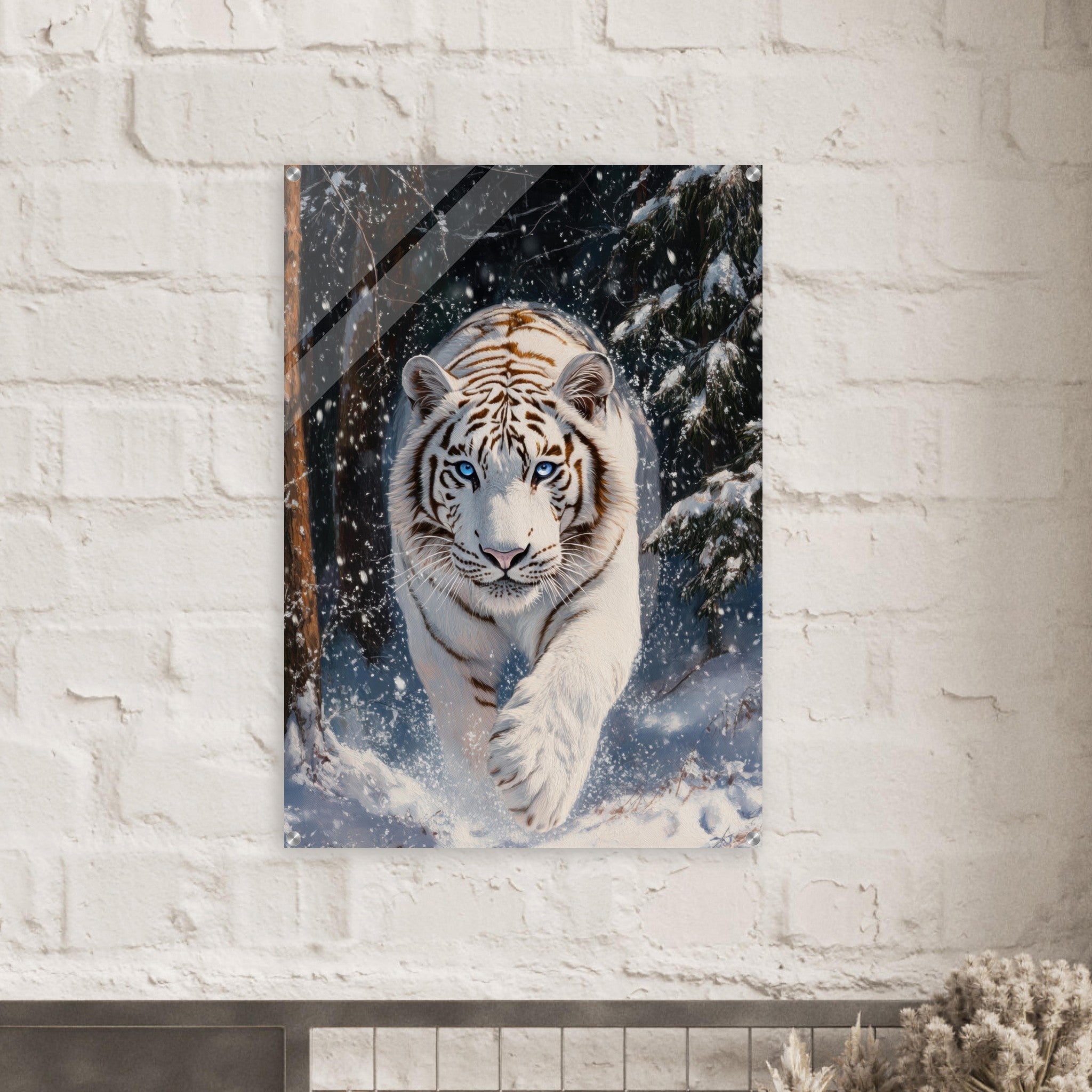 Acrylic Print Portrait - Majestic White Tiger in a Snowy Forest A powerful 3 - Shop Ai Art WebShop - Digital Art online Store