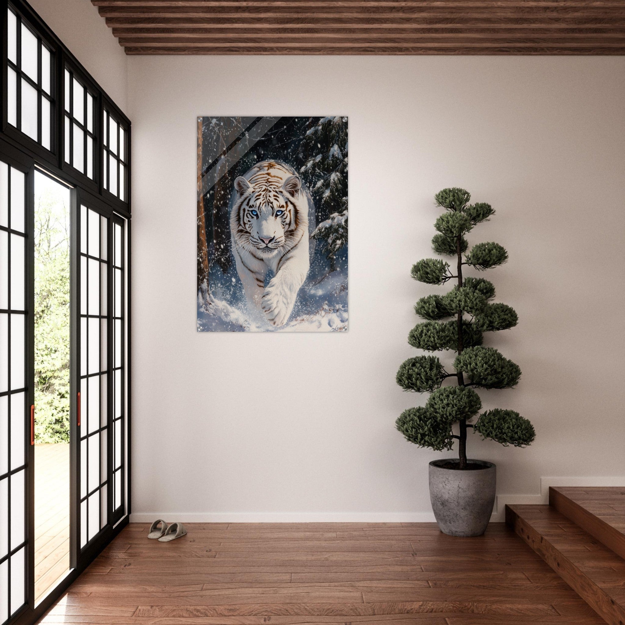 Acrylic Print Portrait - Majestic White Tiger in a Snowy Forest A powerful 3 - Shop Ai Art WebShop - Digital Art online Store