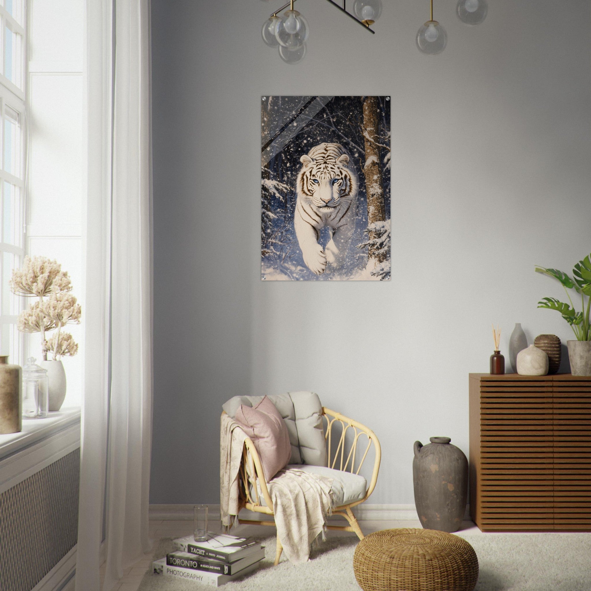 Acrylic Print Portrait - Majestic White Tiger in a Snowy Forest A powerful - Shop Ai Art WebShop - Digital Art online Store
