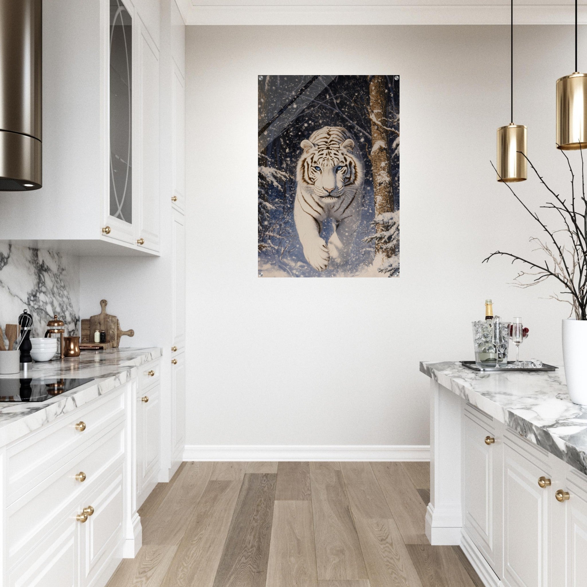 Acrylic Print Portrait - Majestic White Tiger in a Snowy Forest A powerful - Shop Ai Art WebShop - Digital Art online Store