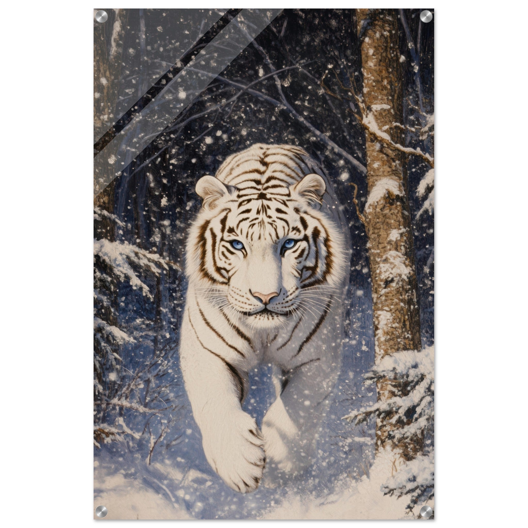 Acrylic Print Portrait - Majestic White Tiger in a Snowy Forest A powerful - Shop Ai Art WebShop - Digital Art online Store