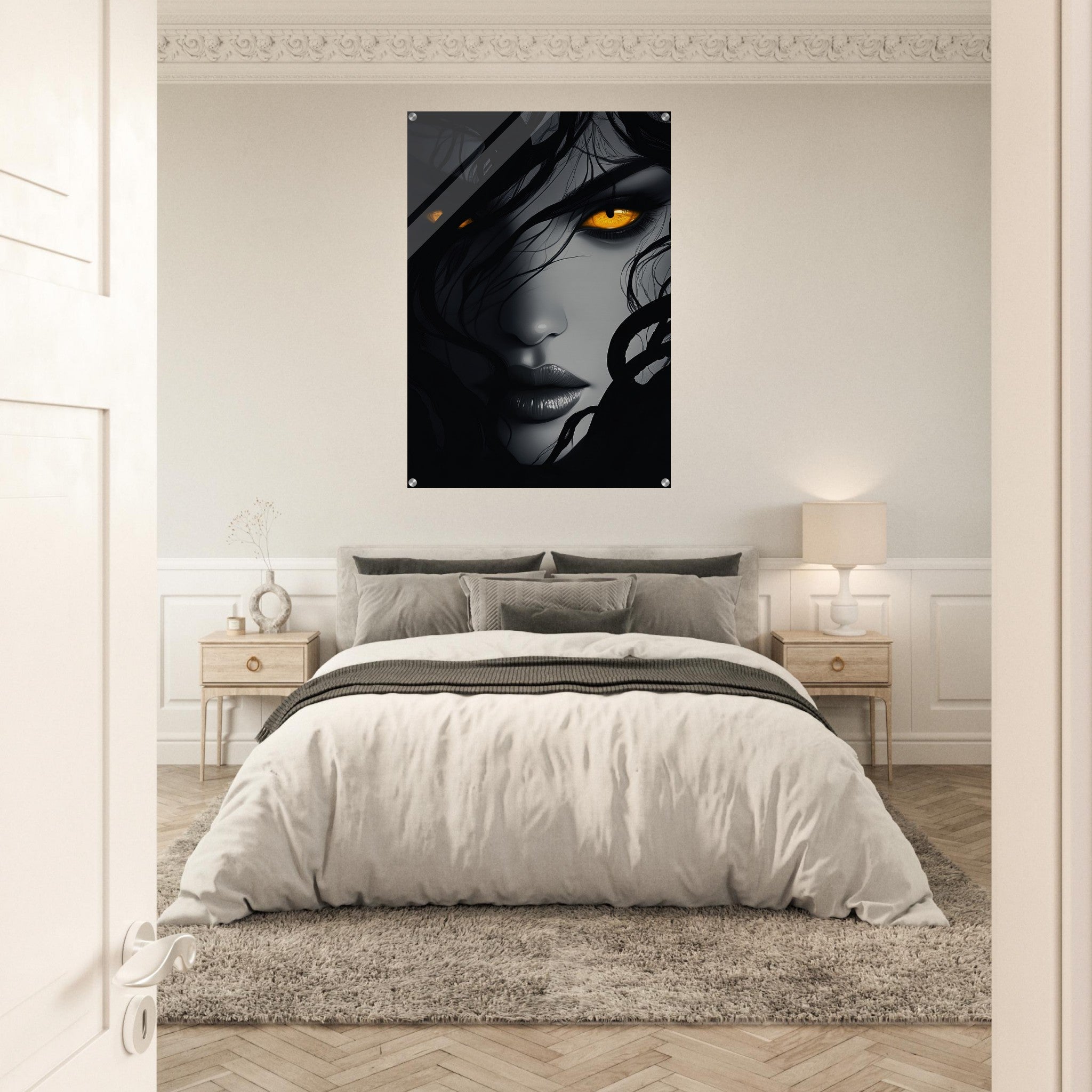 Acrylic Print Portrait - Minimalist Medusas Gaze Minimalism Tight - Focus 2 - Shop Ai Art WebShop - Digital Art online Store