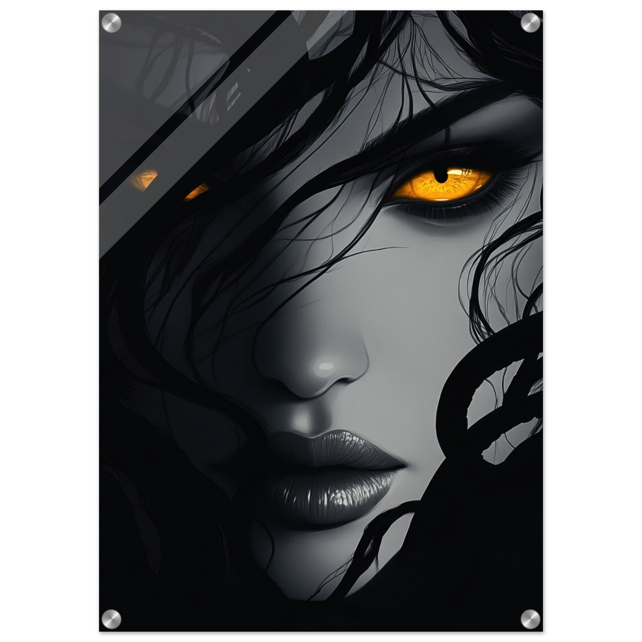 Acrylic Print Portrait - Minimalist Medusas Gaze Minimalism Tight - Focus 2 - Shop Ai Art WebShop - Digital Art online Store