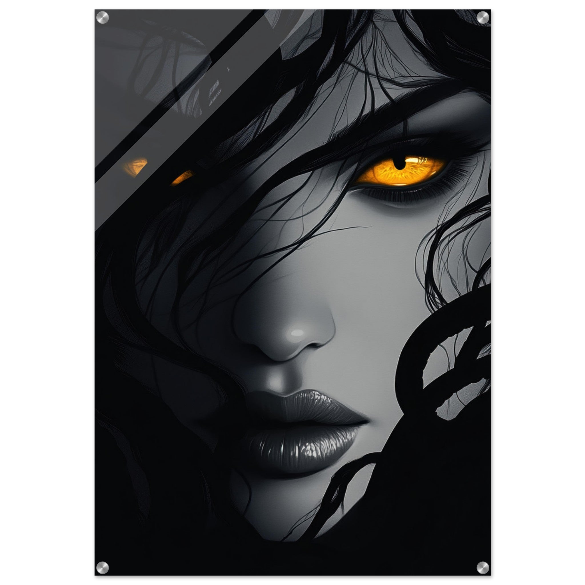 Acrylic Print Portrait - Minimalist Medusas Gaze Minimalism Tight - Focus 2 - Shop Ai Art WebShop - Digital Art online Store