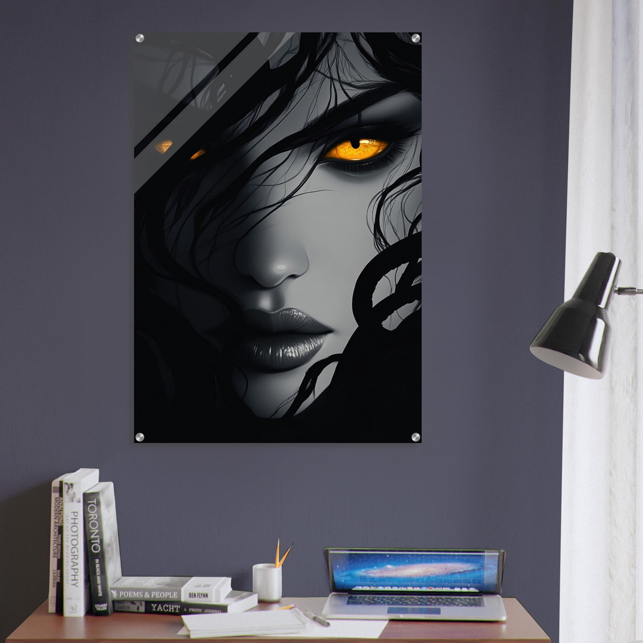 Acrylic Print Portrait - Minimalist Medusas Gaze Minimalism Tight - Focus 2 - Shop Ai Art WebShop - Digital Art online Store