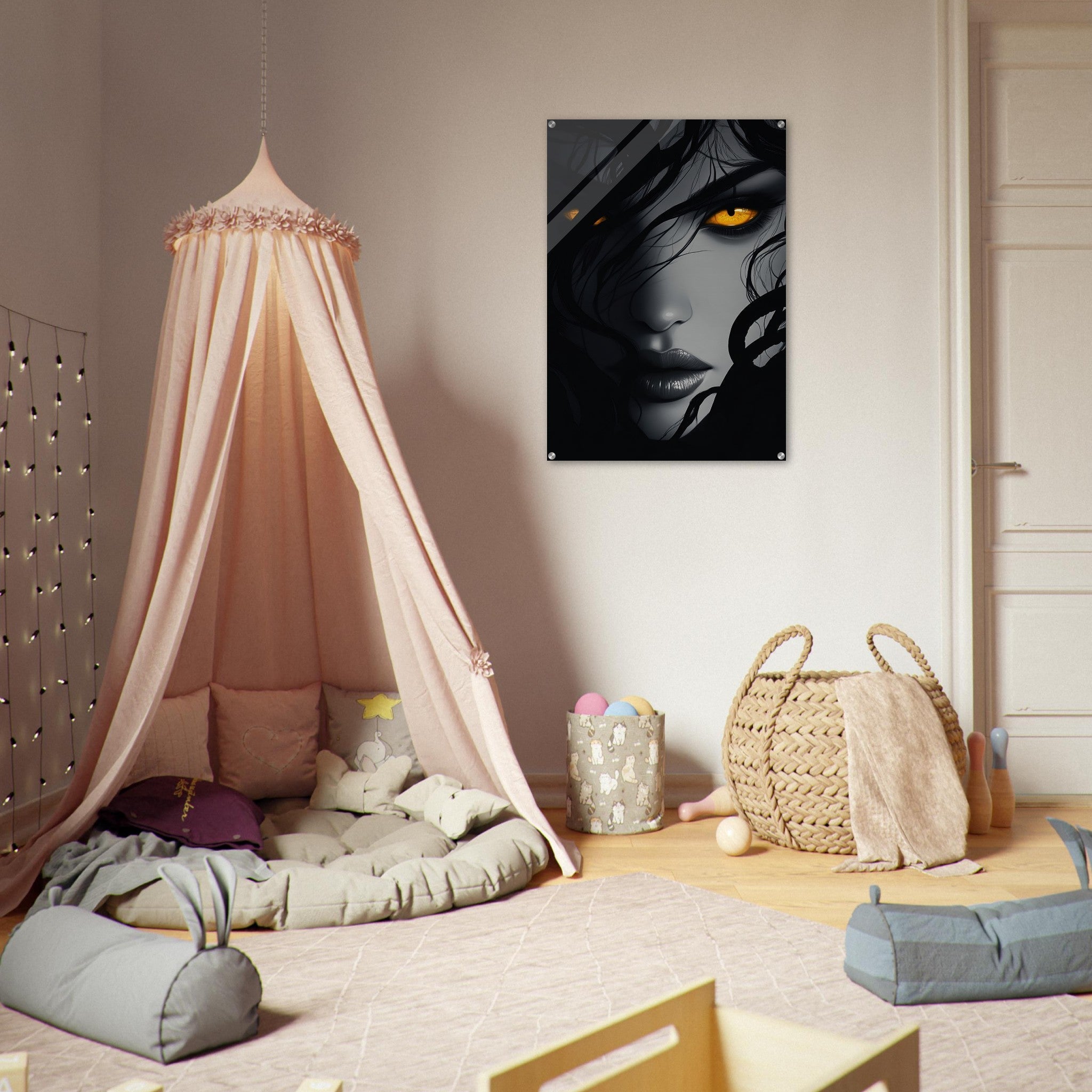 Acrylic Print Portrait - Minimalist Medusas Gaze Minimalism Tight - Focus 2 - Shop Ai Art WebShop - Digital Art online Store