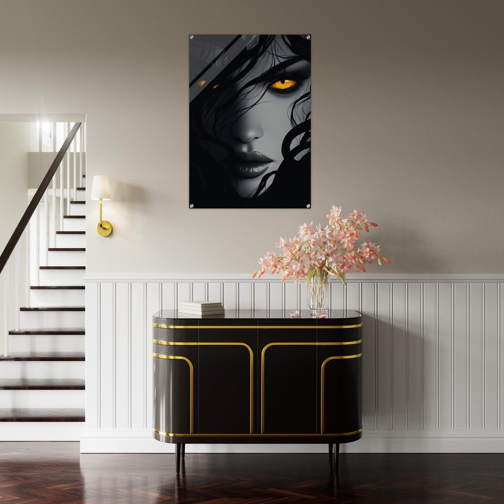 Acrylic Print Portrait - Minimalist Medusas Gaze Minimalism Tight - Focus 2 - Shop Ai Art WebShop - Digital Art online Store