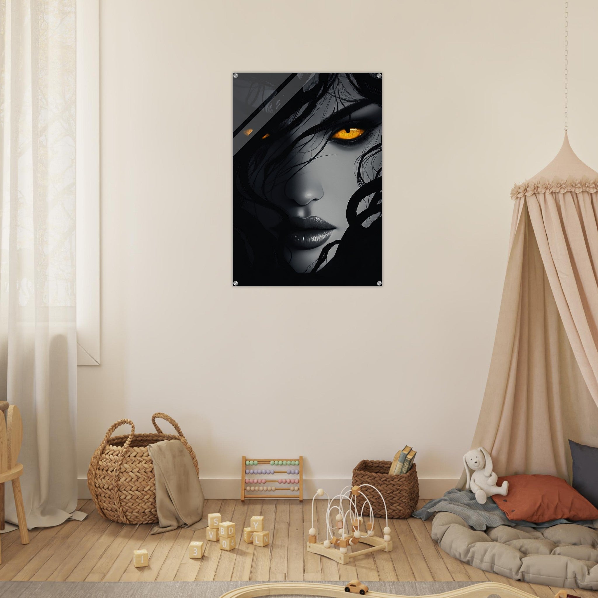 Acrylic Print Portrait - Minimalist Medusas Gaze Minimalism Tight - Focus 2 - Shop Ai Art WebShop - Digital Art online Store