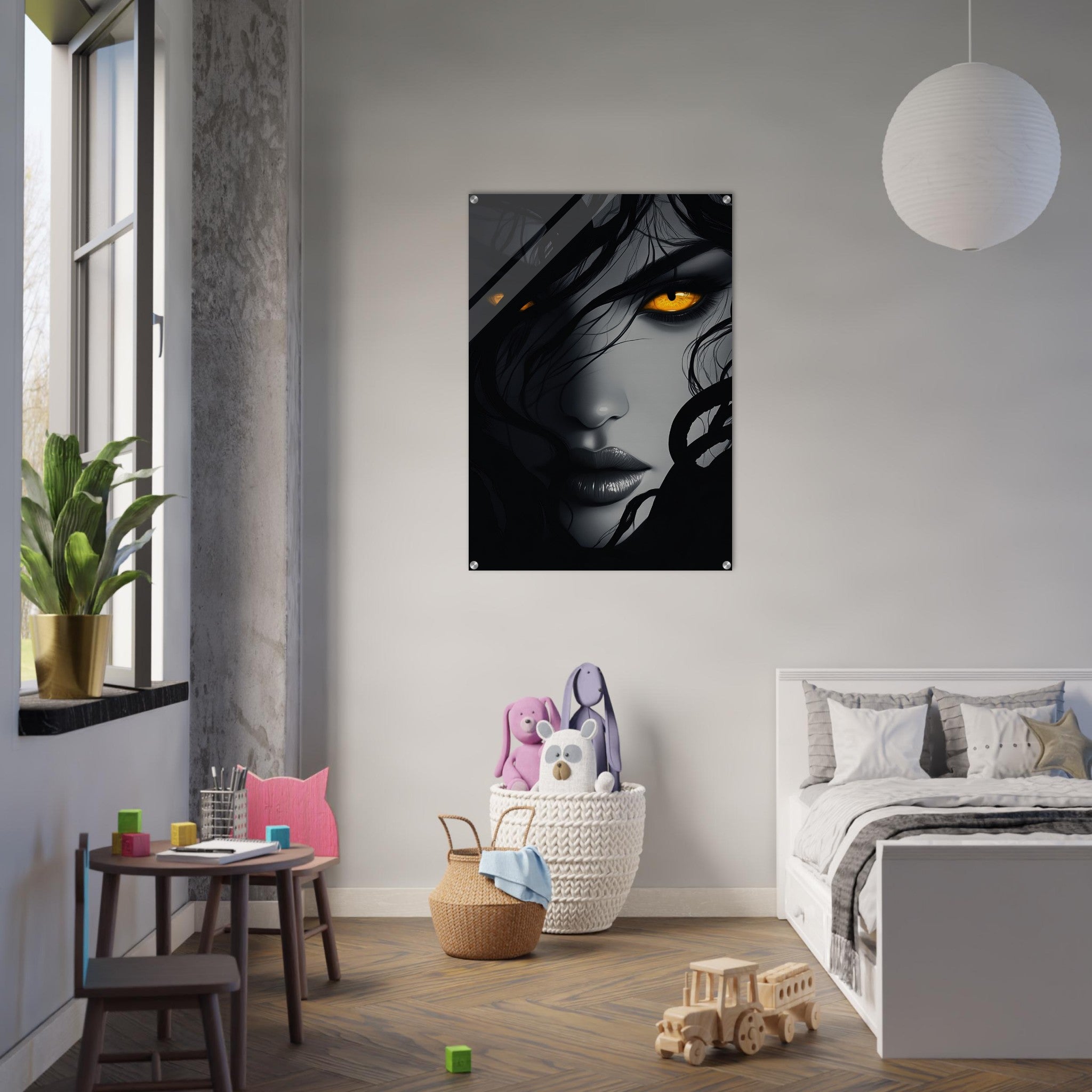 Acrylic Print Portrait - Minimalist Medusas Gaze Minimalism Tight - Focus 2 - Shop Ai Art WebShop - Digital Art online Store