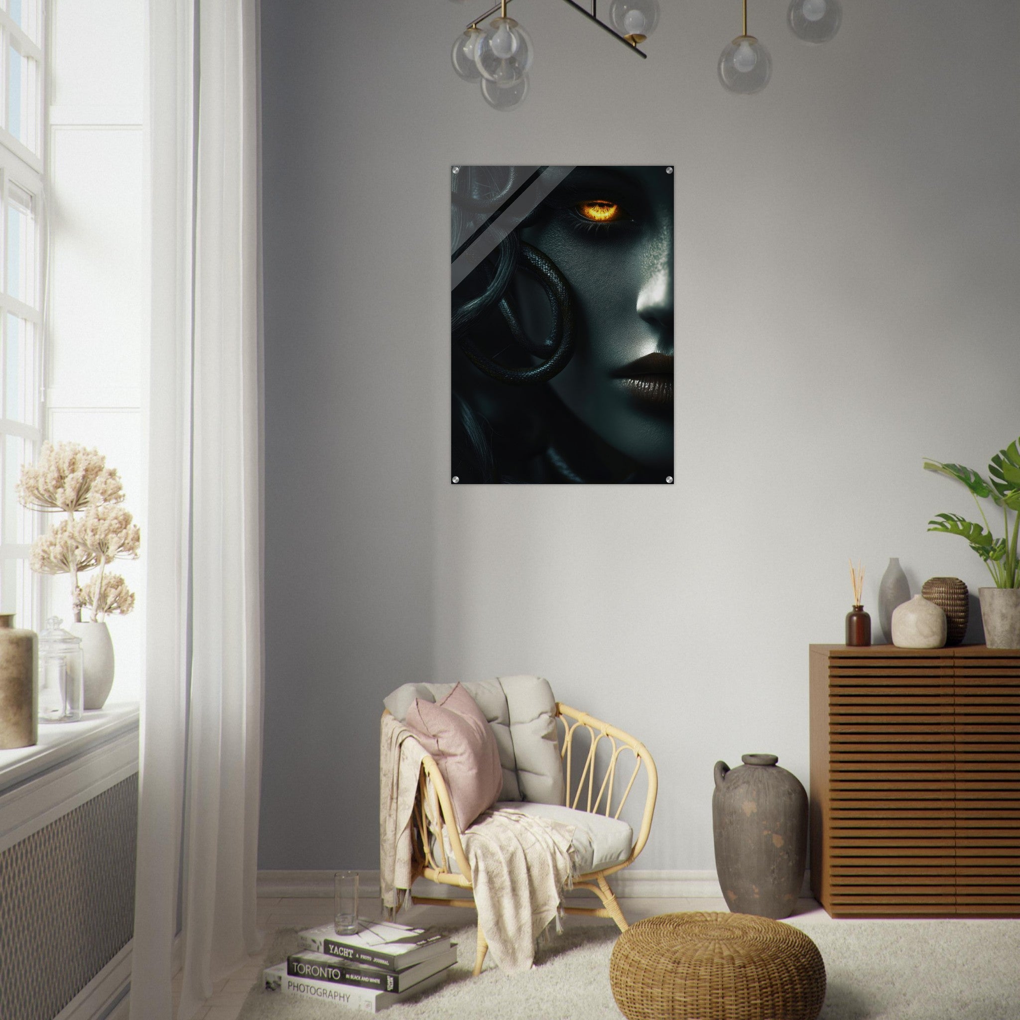 Acrylic Print Portrait - Minimalist Medusas Gaze Minimalism Tight - Focus - Shop Ai Art WebShop - Digital Art online Store