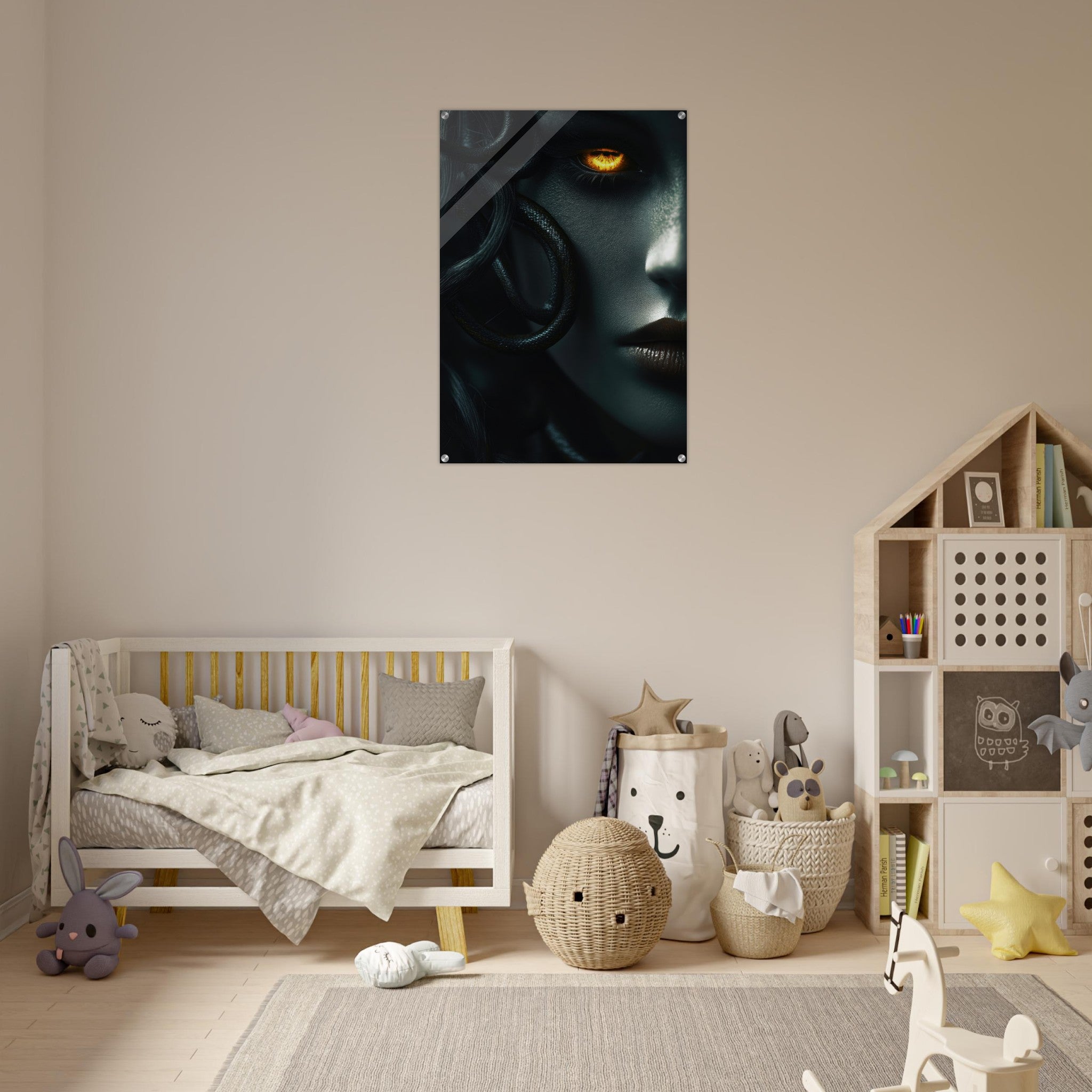 Acrylic Print Portrait - Minimalist Medusas Gaze Minimalism Tight - Focus - Shop Ai Art WebShop - Digital Art online Store