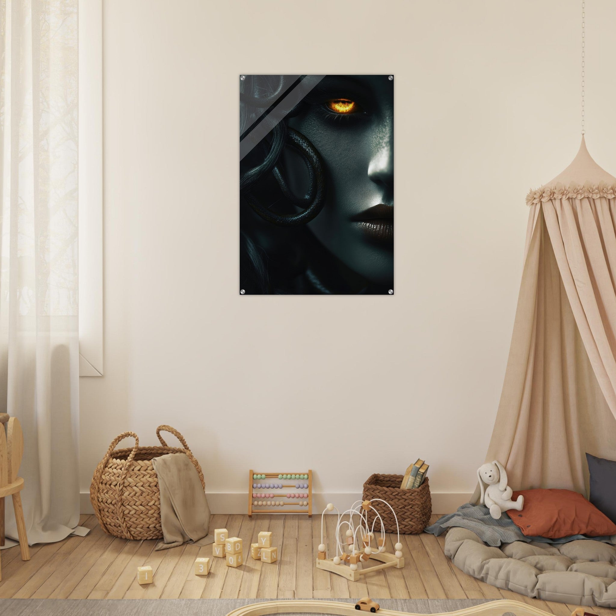 Acrylic Print Portrait - Minimalist Medusas Gaze Minimalism Tight - Focus - Shop Ai Art WebShop - Digital Art online Store