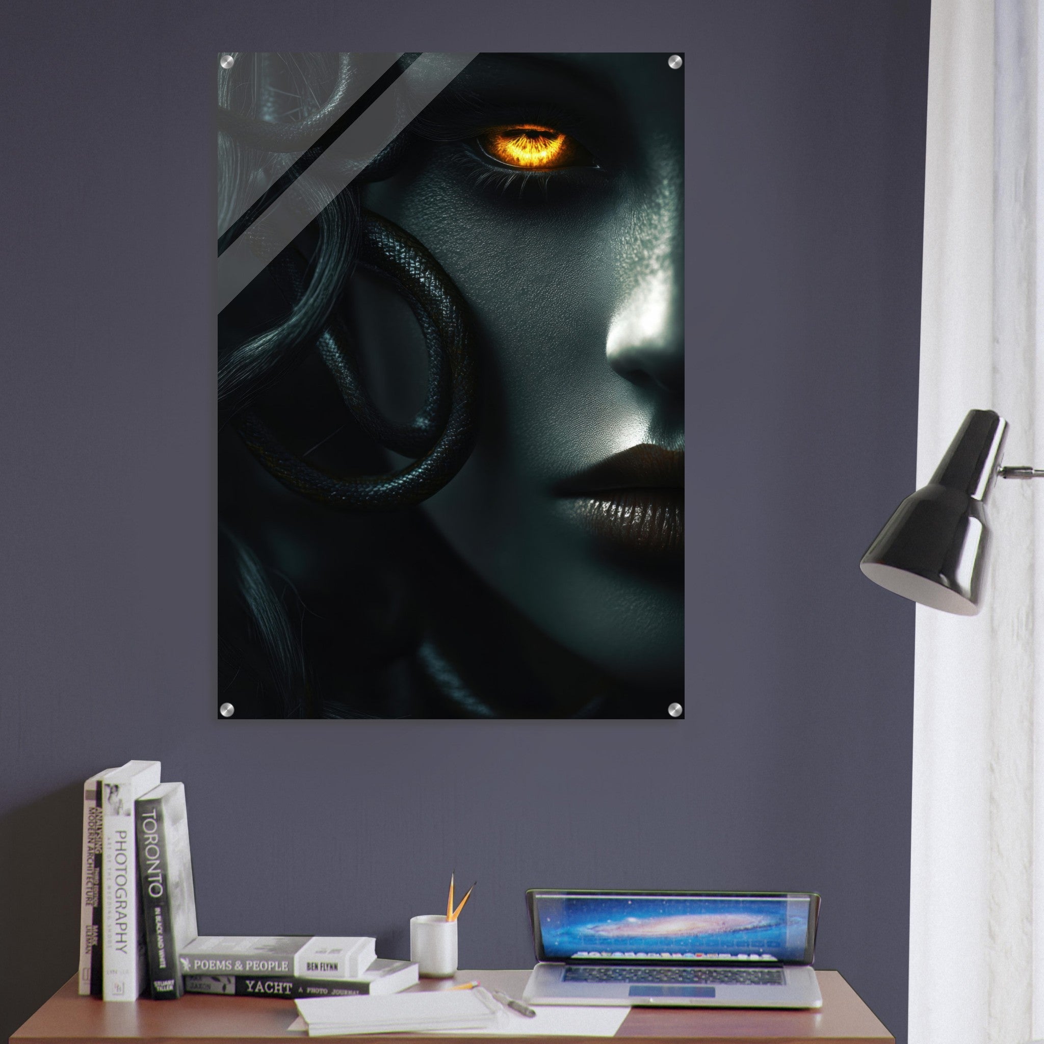 Acrylic Print Portrait - Minimalist Medusas Gaze Minimalism Tight - Focus - Shop Ai Art WebShop - Digital Art online Store