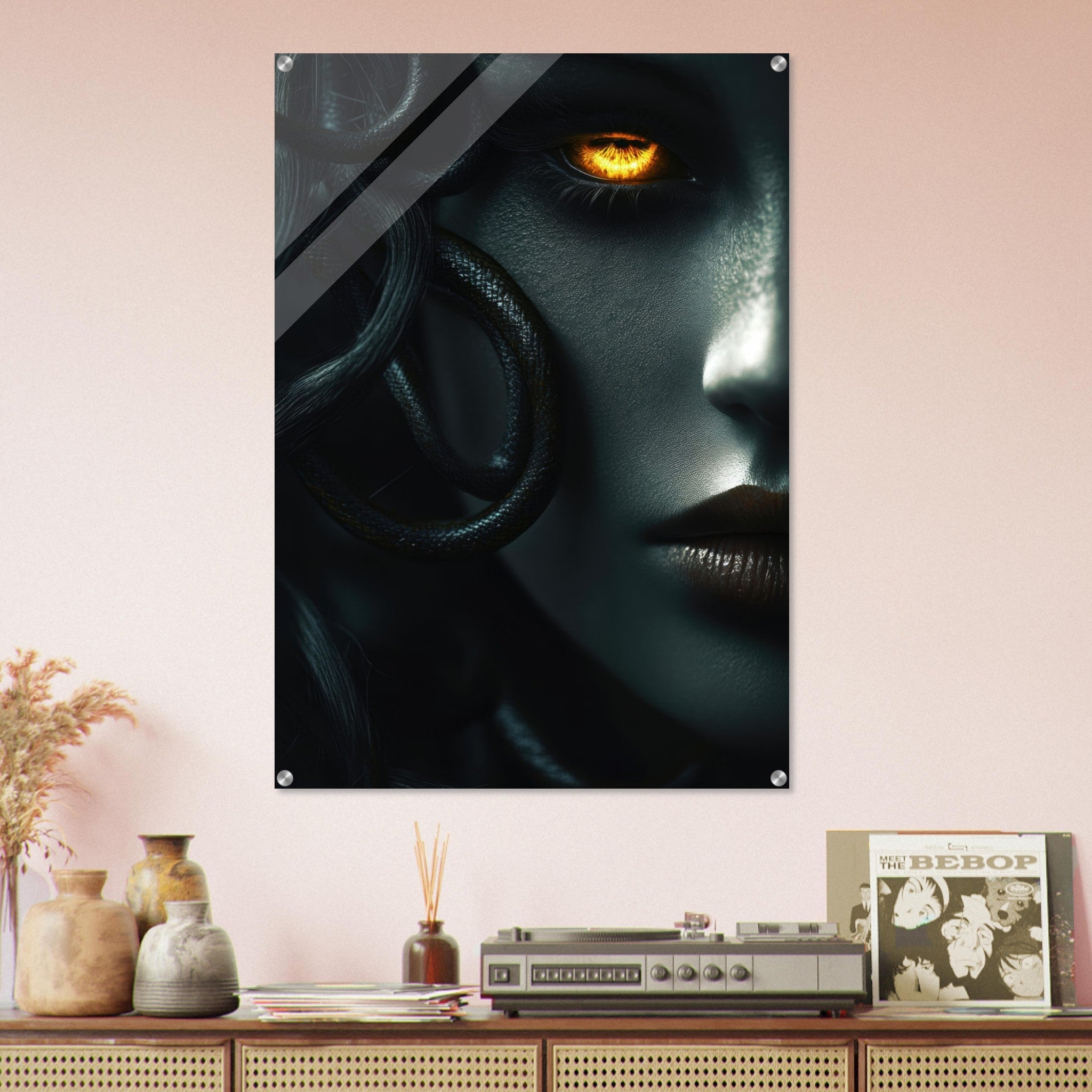 Acrylic Print Portrait - Minimalist Medusas Gaze Minimalism Tight - Focus - Shop Ai Art WebShop - Digital Art online Store