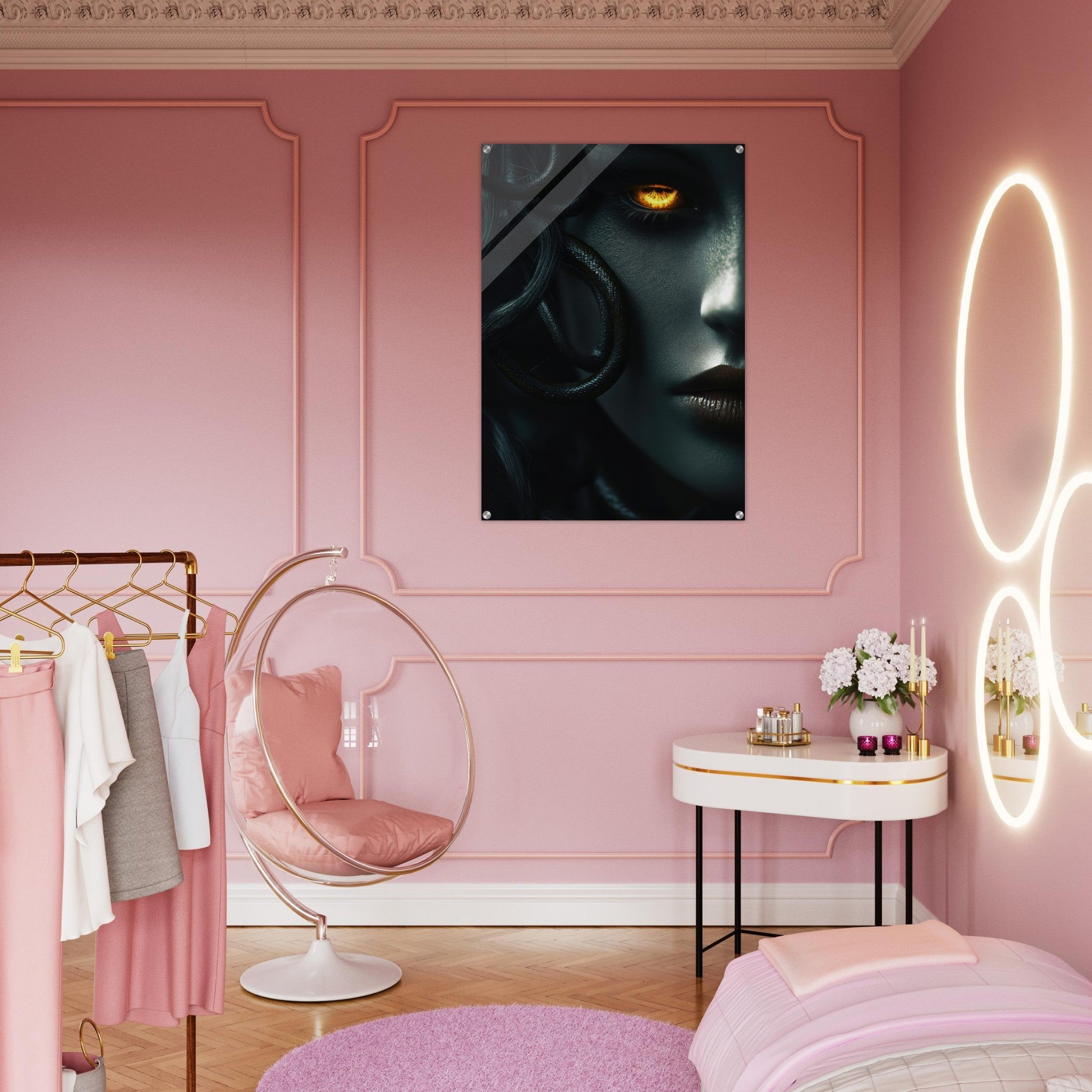 Acrylic Print Portrait - Minimalist Medusas Gaze Minimalism Tight - Focus - Shop Ai Art WebShop - Digital Art online Store