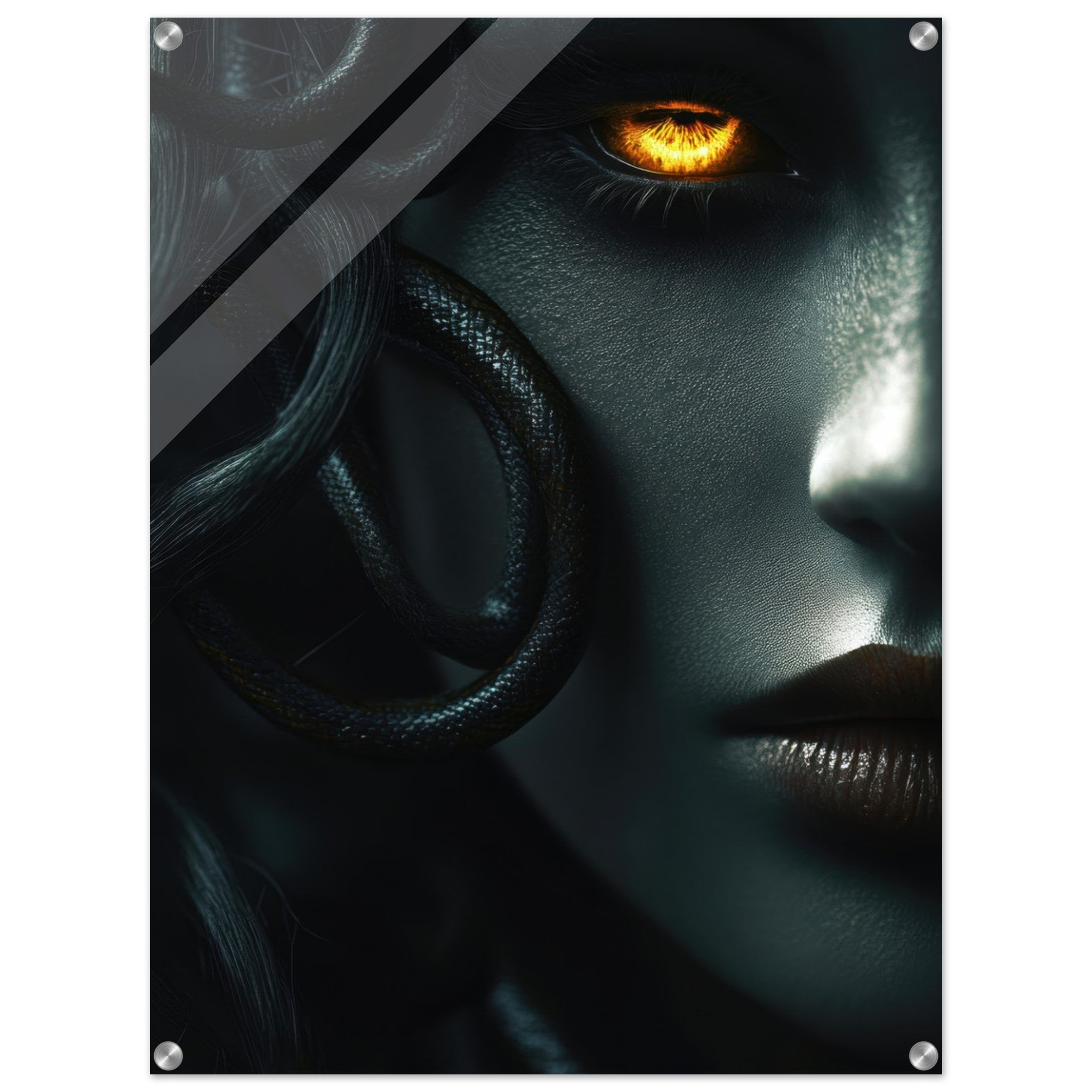 Acrylic Print Portrait - Minimalist Medusas Gaze Minimalism Tight - Focus - Shop Ai Art WebShop - Digital Art online Store