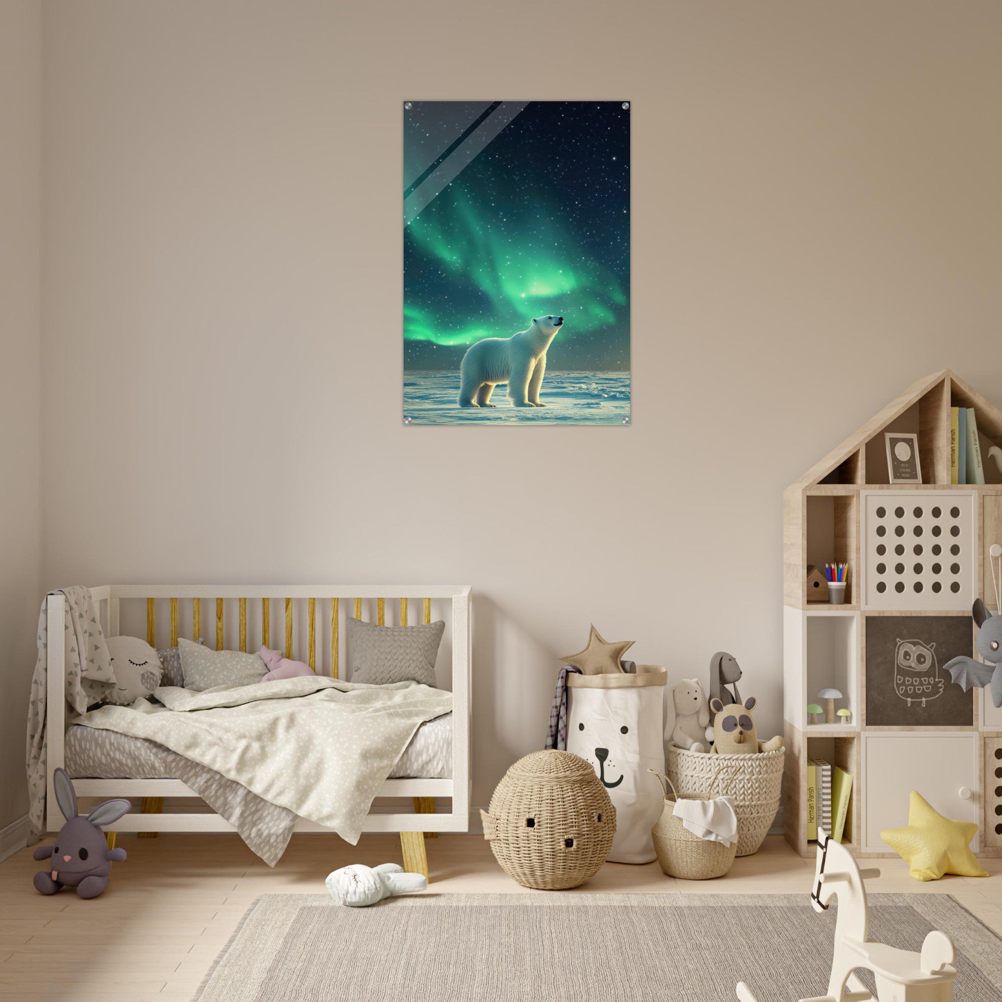 Acrylic Print Portrait - Polar Bear Under the Aurora Borealis A solitary 3 - Shop Ai Art WebShop - Digital Art online Store