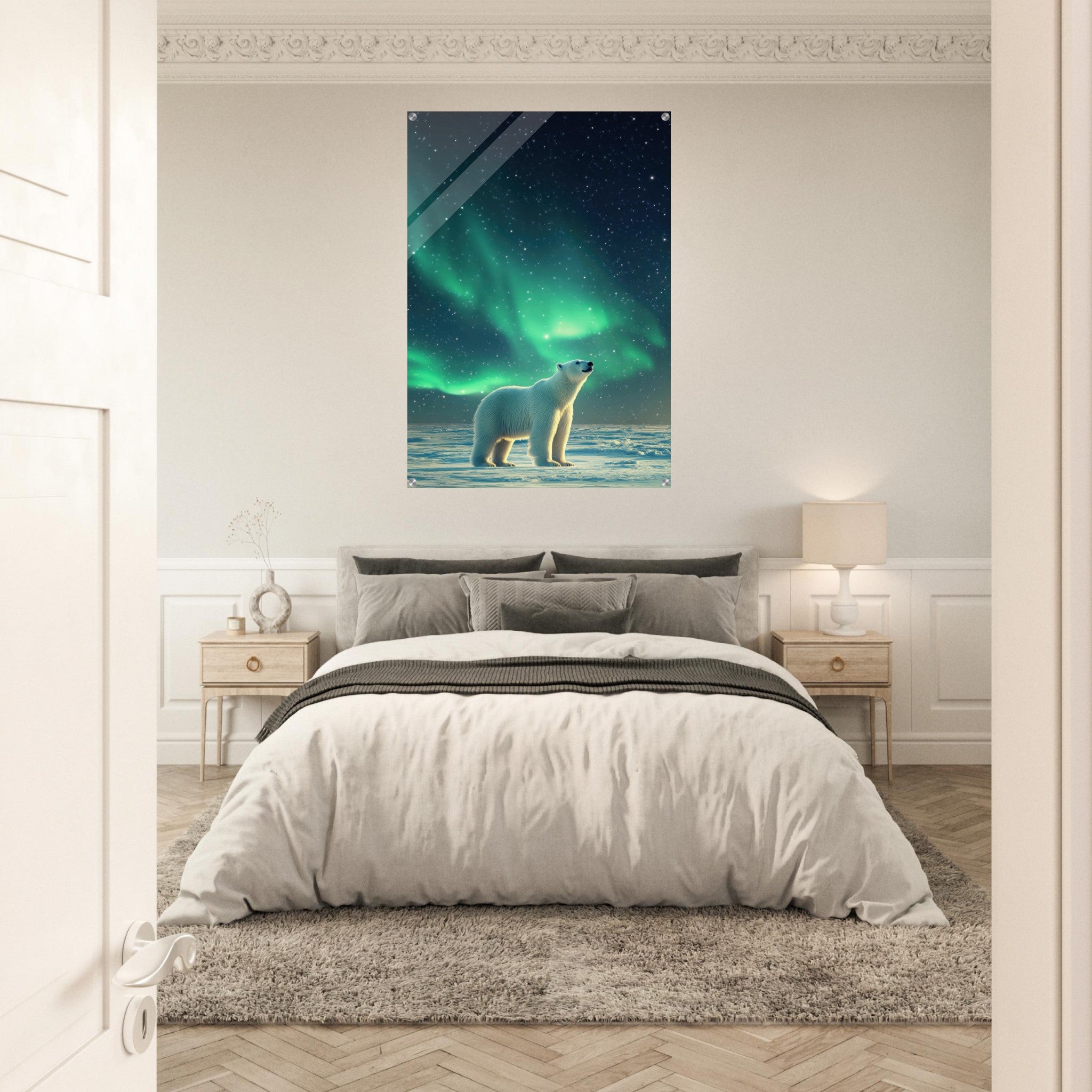 Acrylic Print Portrait - Polar Bear Under the Aurora Borealis A solitary 3 - Shop Ai Art WebShop - Digital Art online Store