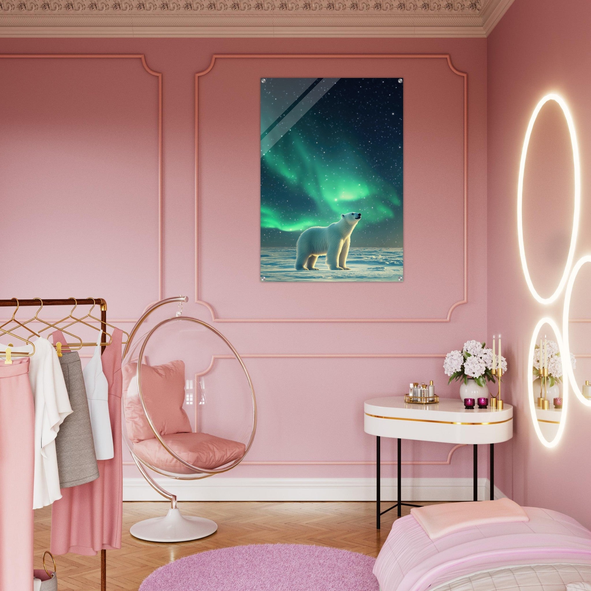 Acrylic Print Portrait - Polar Bear Under the Aurora Borealis A solitary 3 - Shop Ai Art WebShop - Digital Art online Store