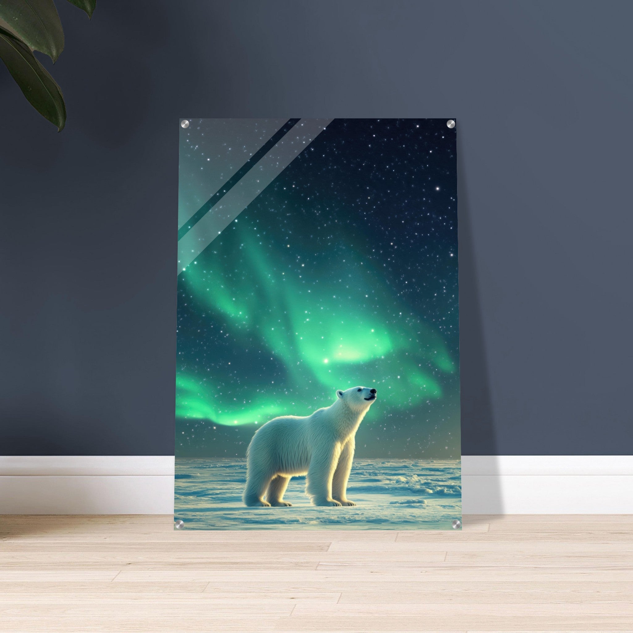 Acrylic Print Portrait - Polar Bear Under the Aurora Borealis A solitary 3 - Shop Ai Art WebShop - Digital Art online Store
