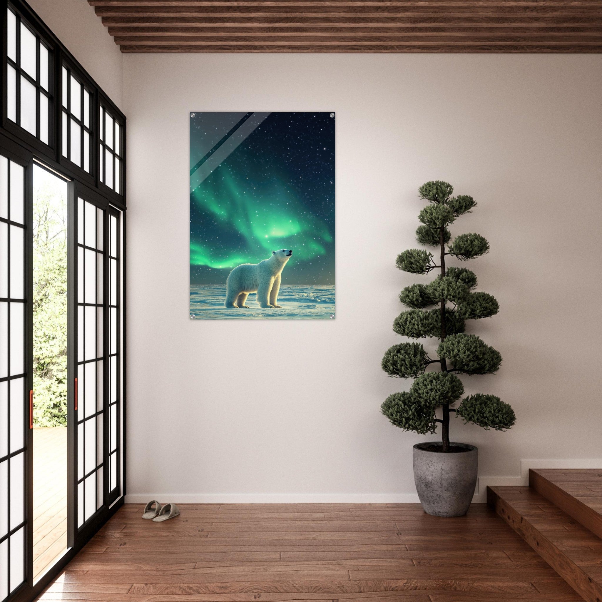 Acrylic Print Portrait - Polar Bear Under the Aurora Borealis A solitary 3 - Shop Ai Art WebShop - Digital Art online Store