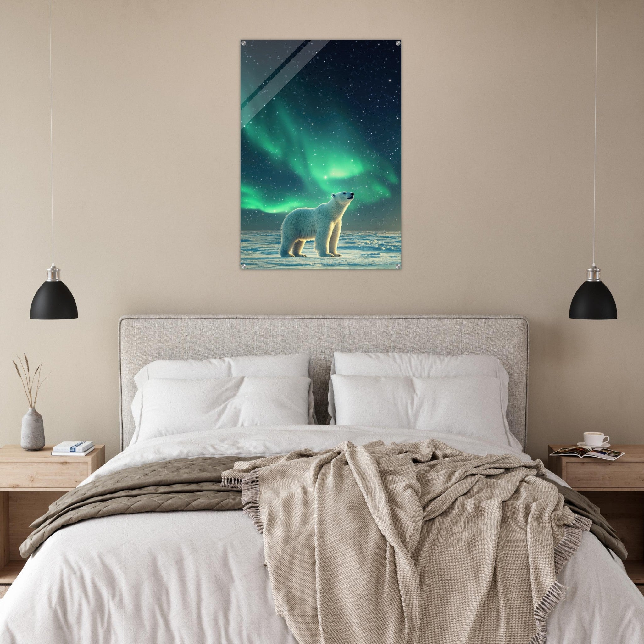 Acrylic Print Portrait - Polar Bear Under the Aurora Borealis A solitary 3 - Shop Ai Art WebShop - Digital Art online Store