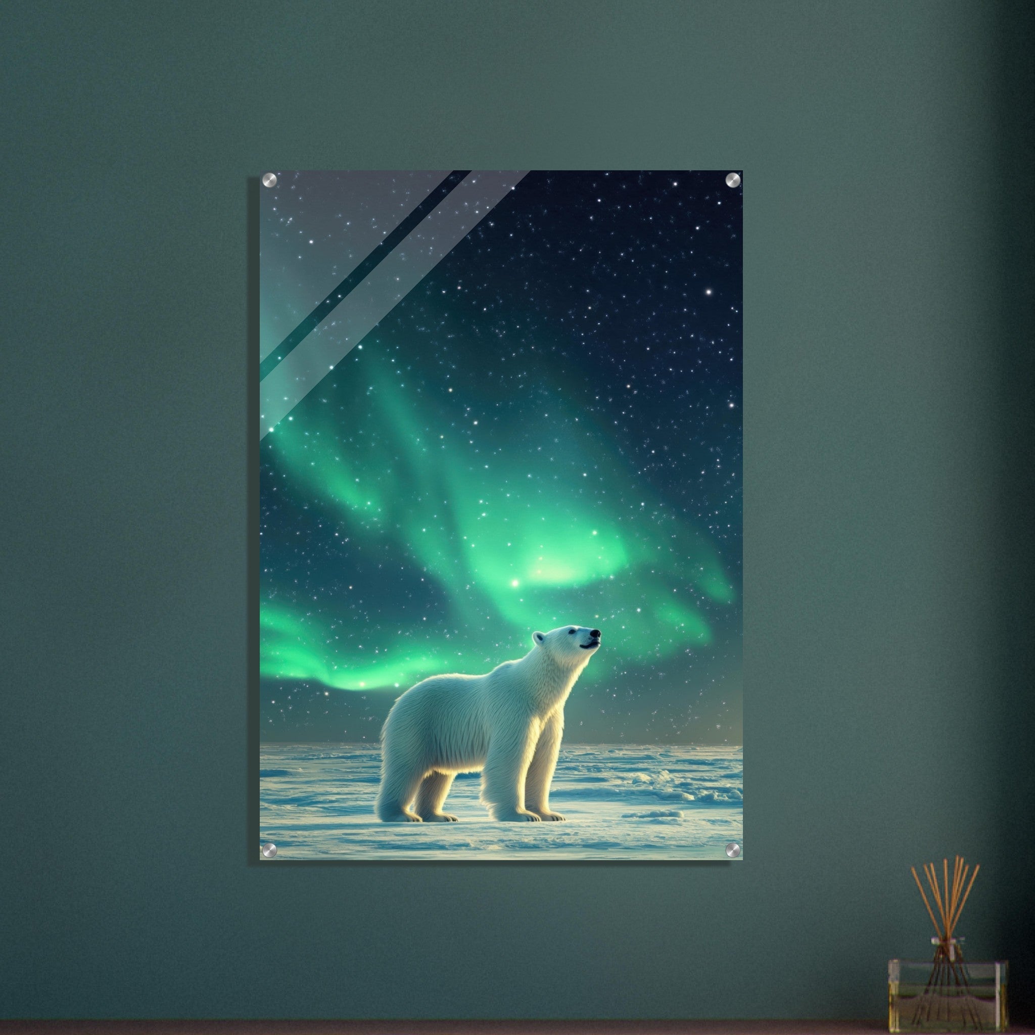 Acrylic Print Portrait - Polar Bear Under the Aurora Borealis A solitary 3 - Shop Ai Art WebShop - Digital Art online Store