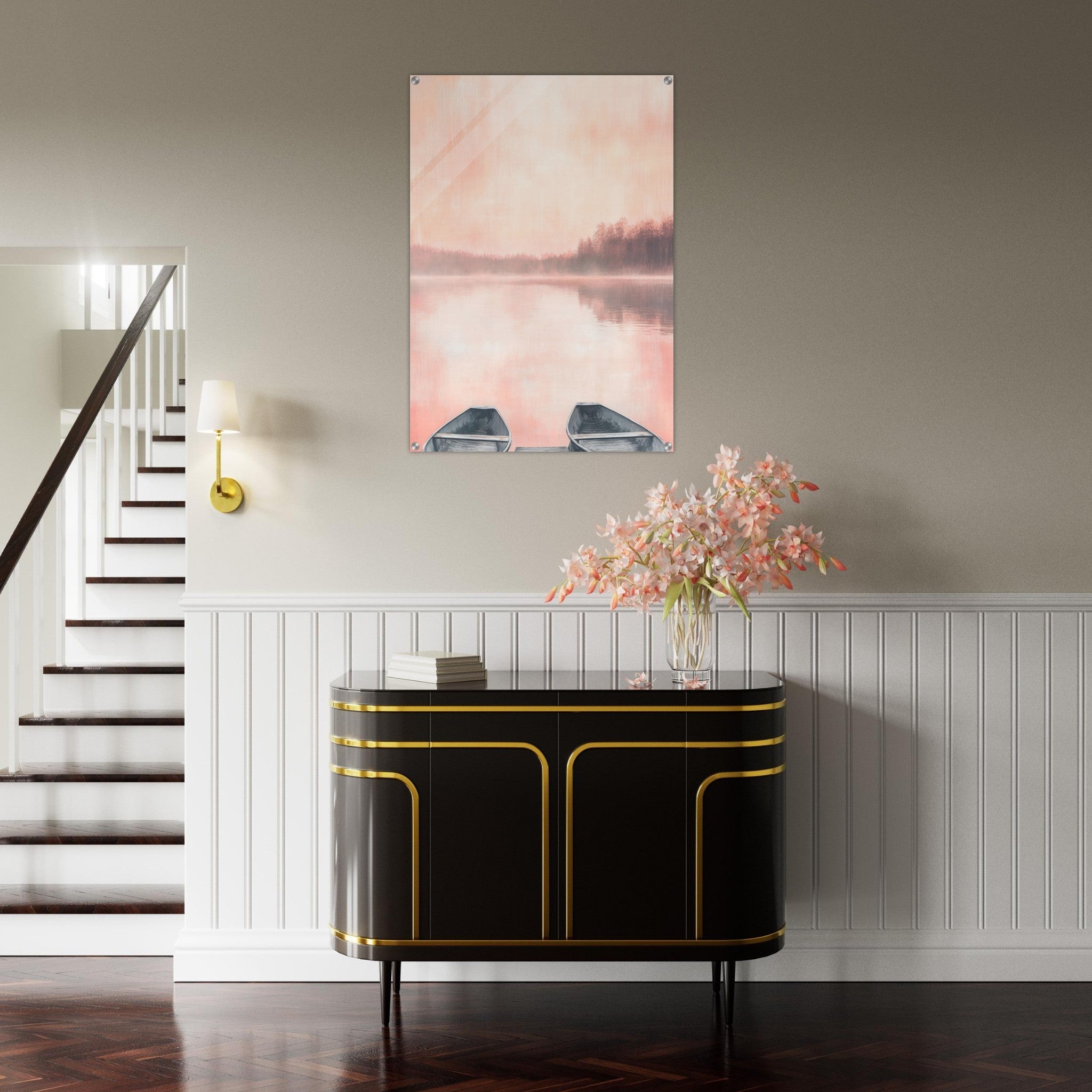 Acrylic Print Portrait - Serene Lake with Rowboats A tranquil lake - Shop Ai Art WebShop - Digital Art online Store
