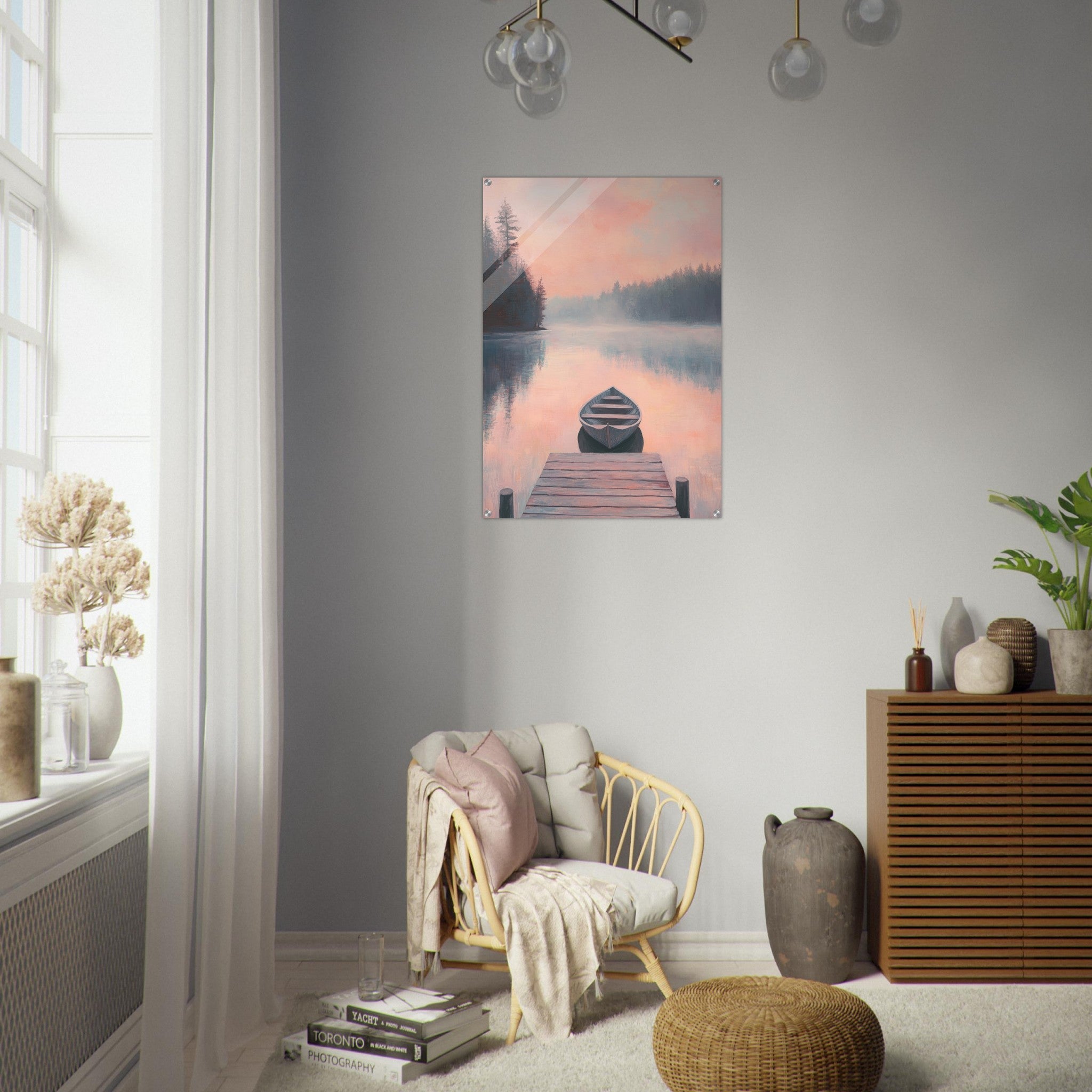 Acrylic Print Portrait - Serene Lake with Rowboats A tranquil lake 3 - Shop Ai Art WebShop - Digital Art online Store