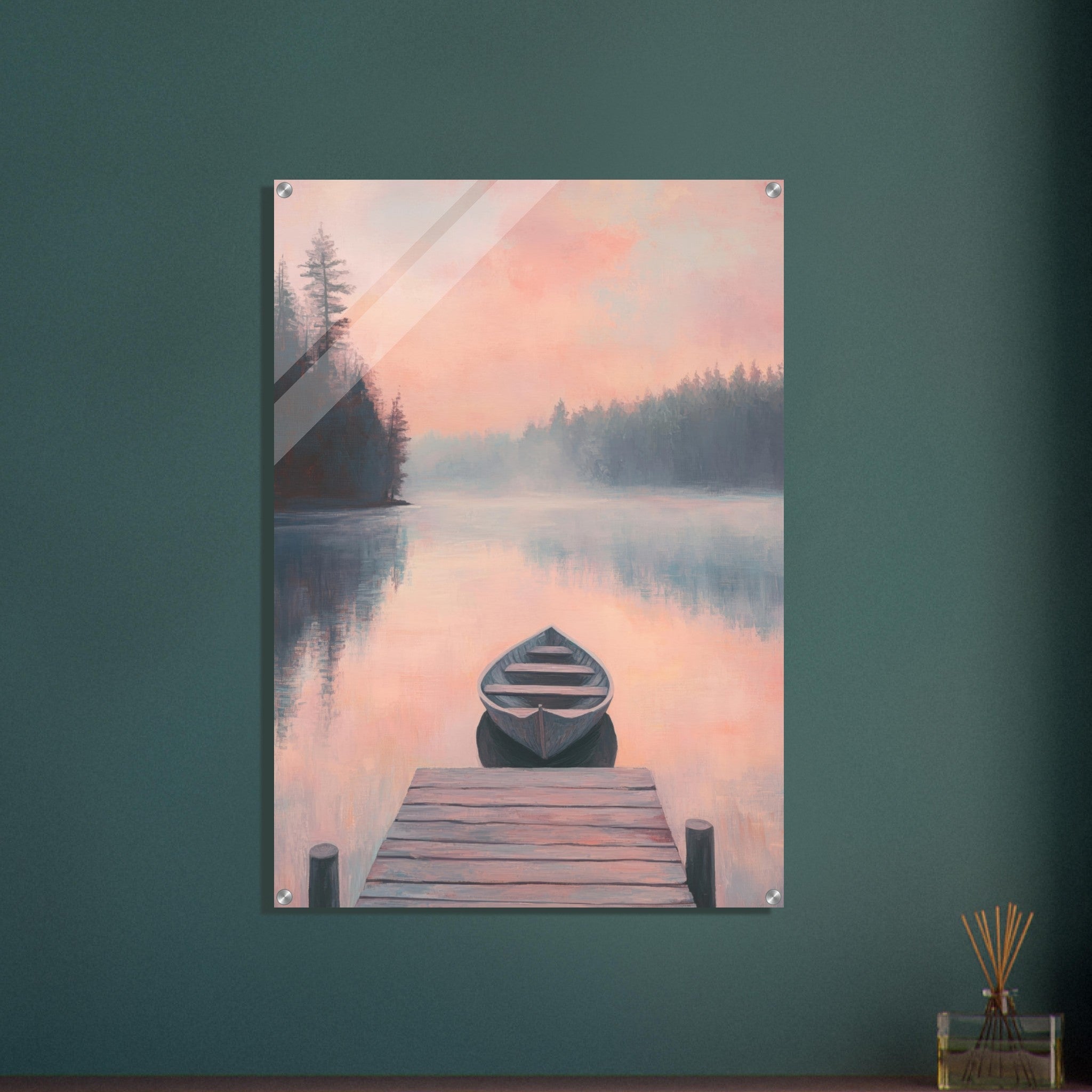 Acrylic Print Portrait - Serene Lake with Rowboats A tranquil lake 3 - Shop Ai Art WebShop - Digital Art online Store