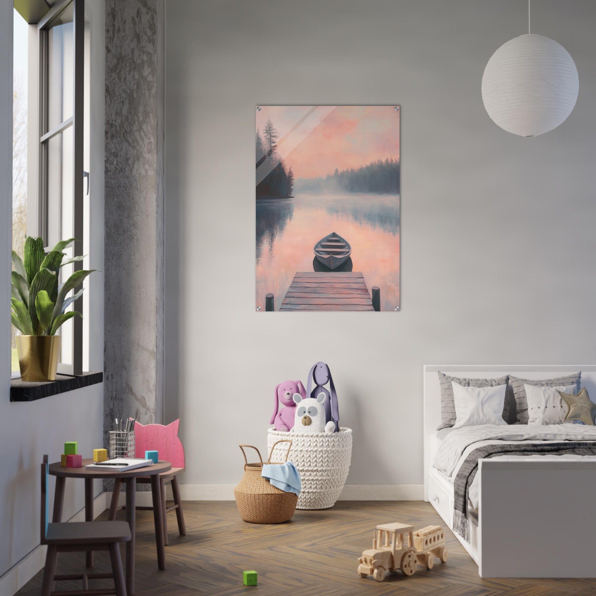 Acrylic Print Portrait - Serene Lake with Rowboats A tranquil lake 3 - Shop Ai Art WebShop - Digital Art online Store