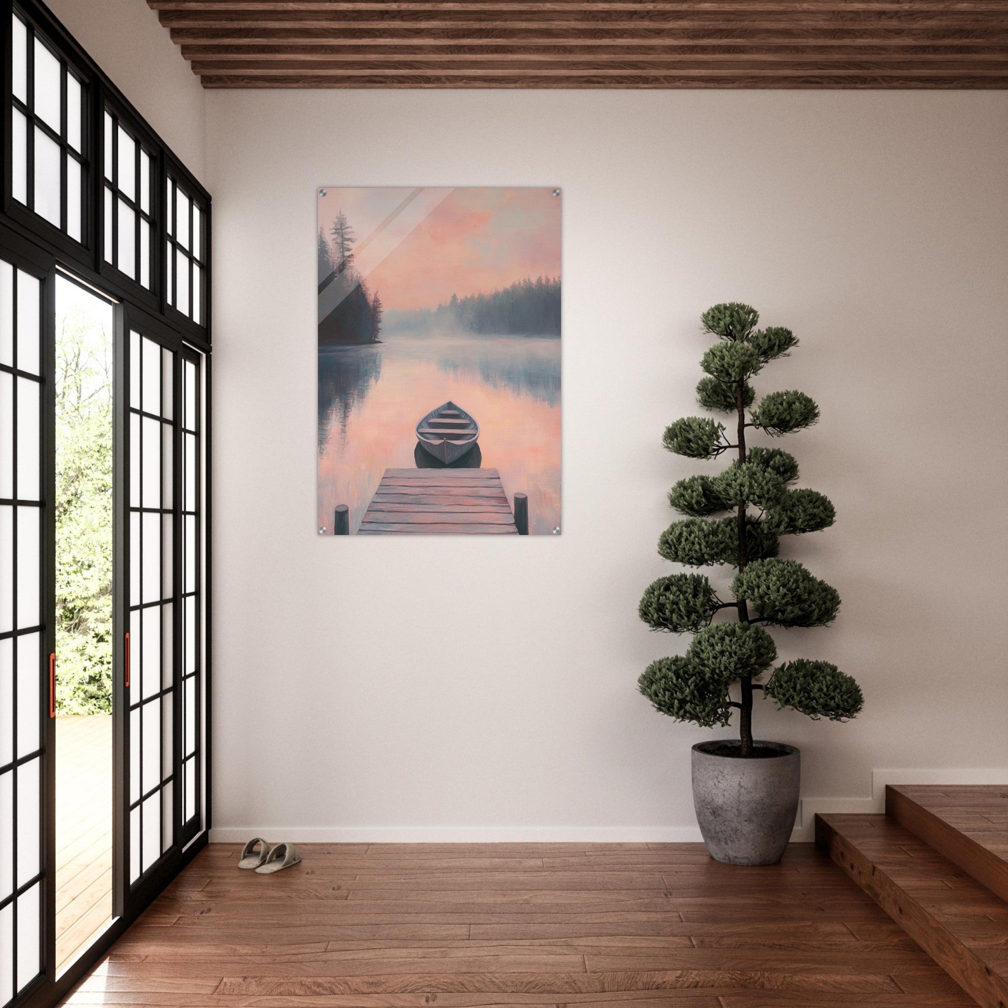 Acrylic Print Portrait - Serene Lake with Rowboats A tranquil lake 3 - Shop Ai Art WebShop - Digital Art online Store