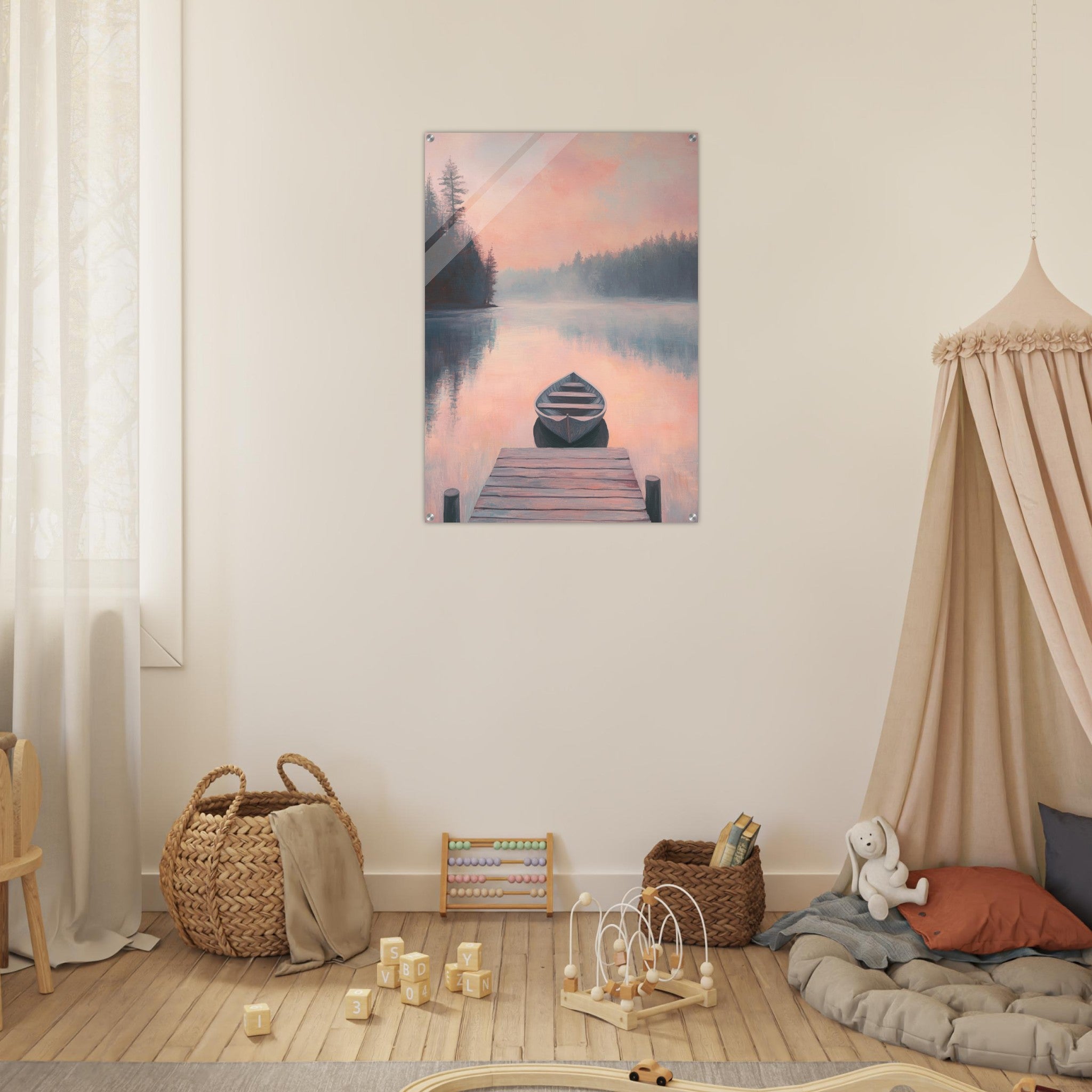 Acrylic Print Portrait - Serene Lake with Rowboats A tranquil lake 3 - Shop Ai Art WebShop - Digital Art online Store