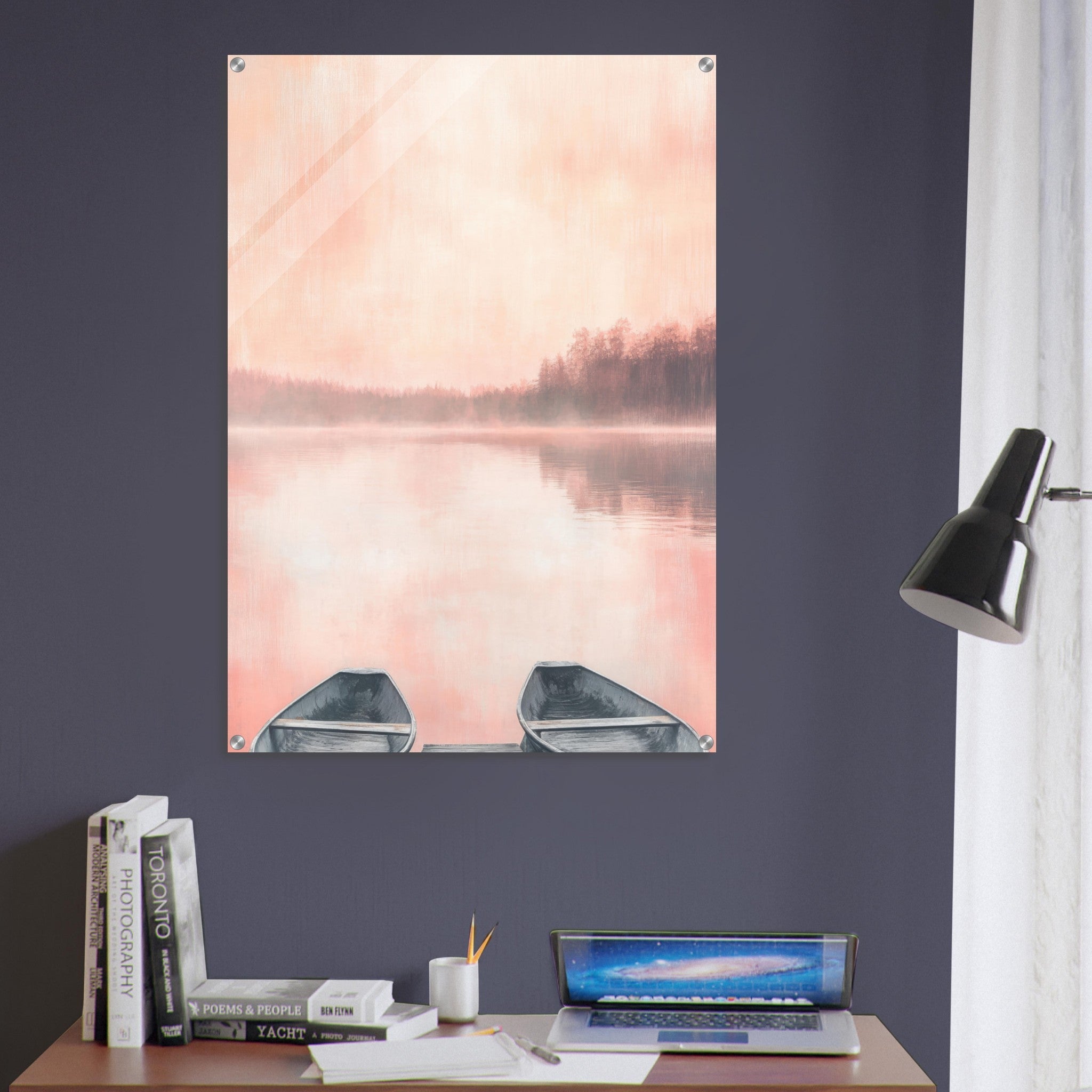 Acrylic Print Portrait - Serene Lake with Rowboats A tranquil lake - Shop Ai Art WebShop - Digital Art online Store
