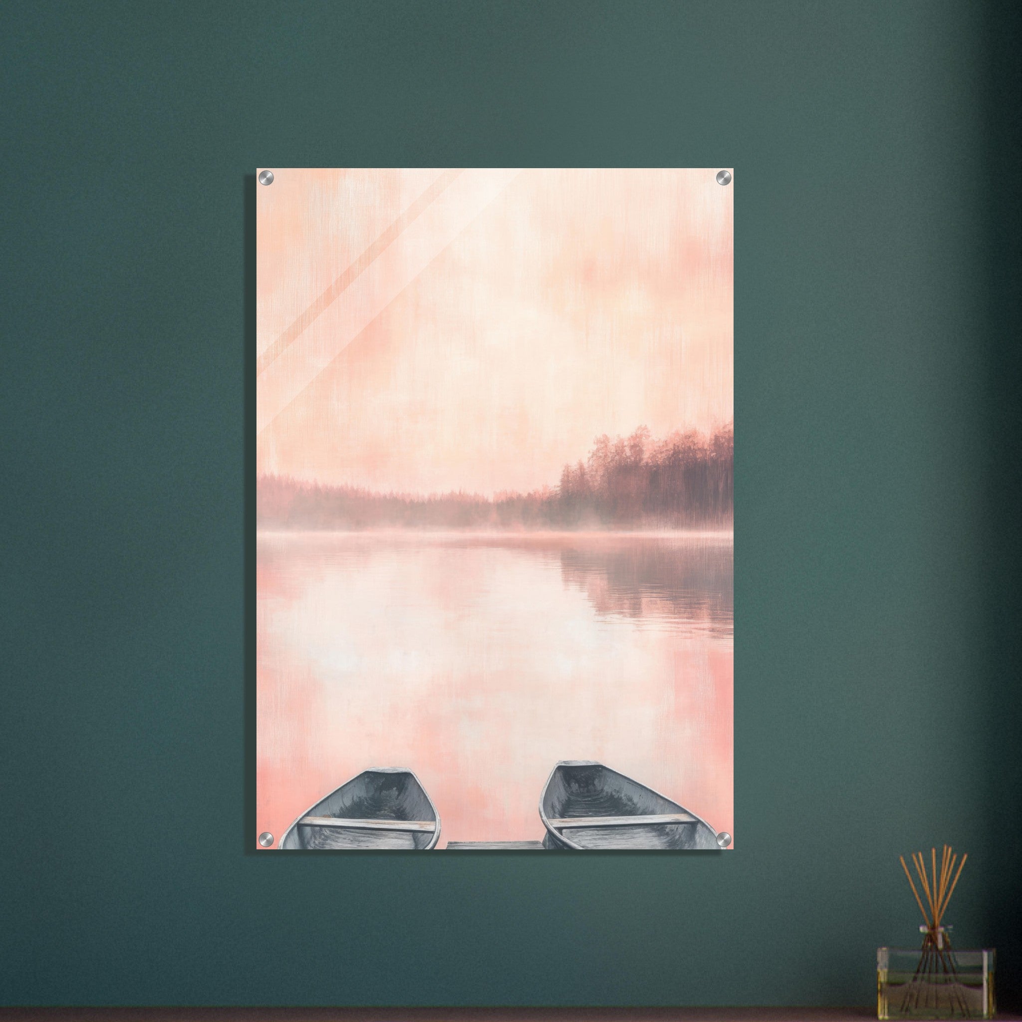 Acrylic Print Portrait - Serene Lake with Rowboats A tranquil lake - Shop Ai Art WebShop - Digital Art online Store