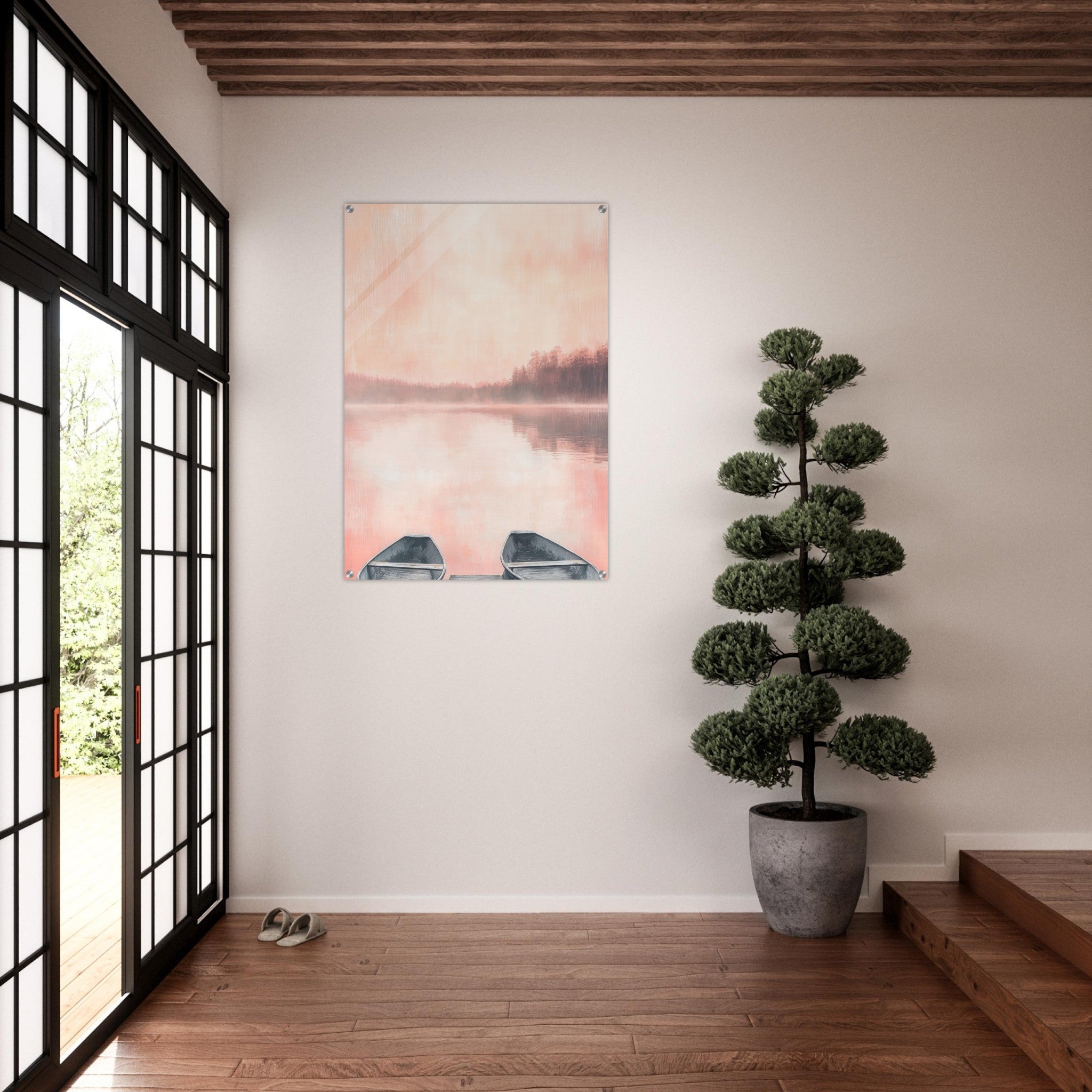 Acrylic Print Portrait - Serene Lake with Rowboats A tranquil lake - Shop Ai Art WebShop - Digital Art online Store