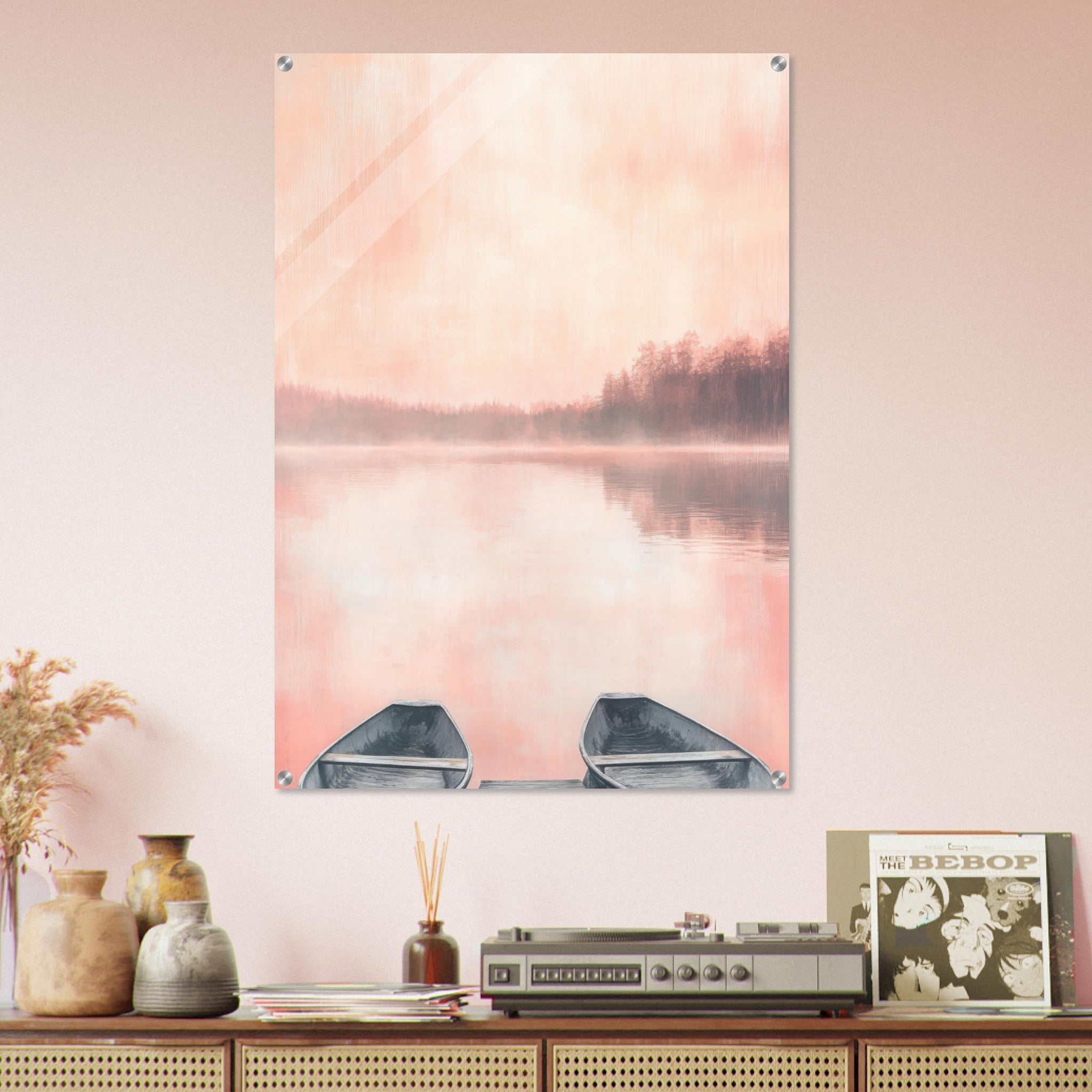 Acrylic Print Portrait - Serene Lake with Rowboats A tranquil lake - Shop Ai Art WebShop - Digital Art online Store